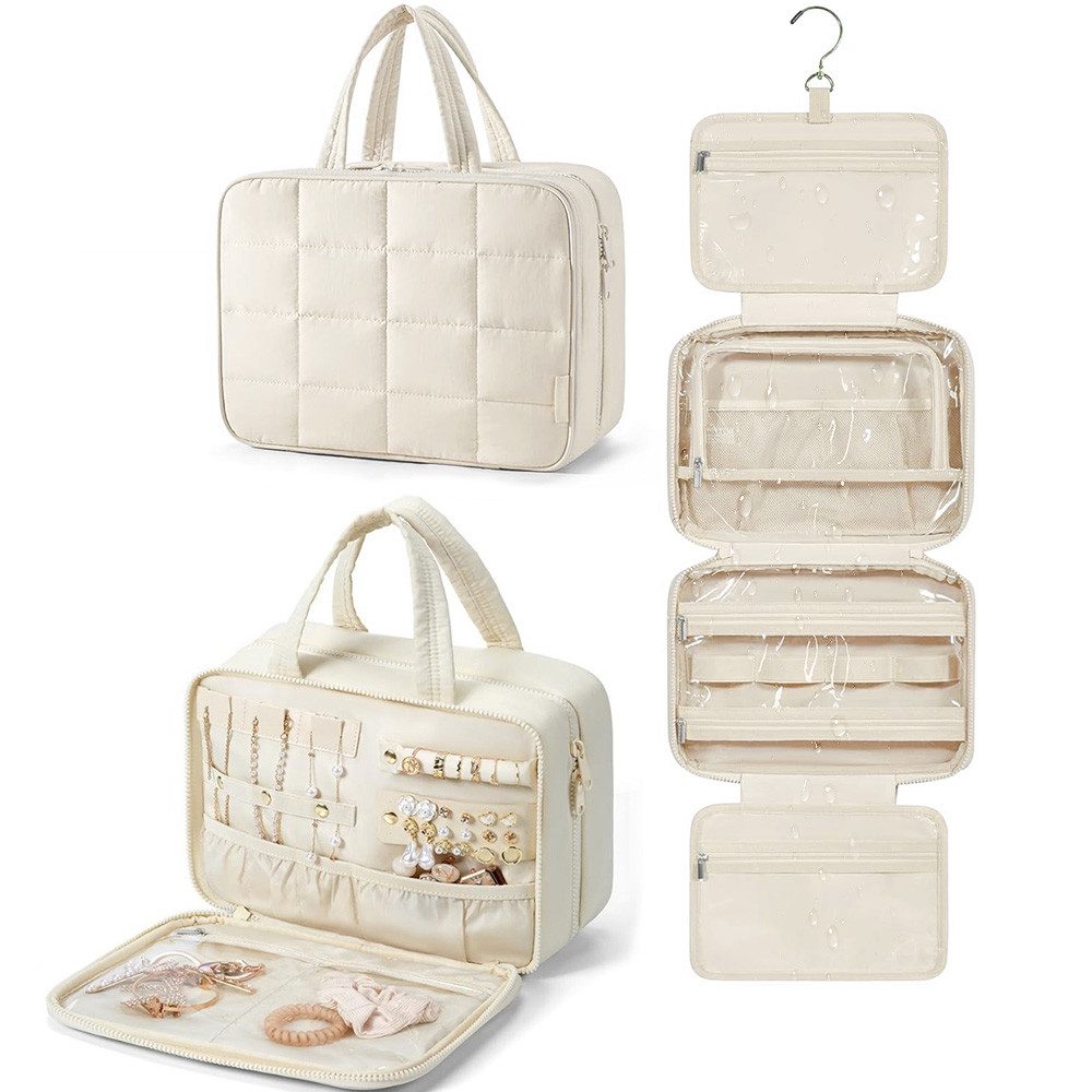 MOPUEA Kulturbeutel Kulturbeutel zum Aufhängen mit Schmuck Organizer Kosmetiktasche Groß (Hanging Toiletry Bag mit Mehreren Fächern, Waschtasche mit Haken, 1-tlg., für Frauen zum Aufhängen von Kulturbeuteln für unterwegs), Faltbarer Wasserdichter Reise Kulturbeutel