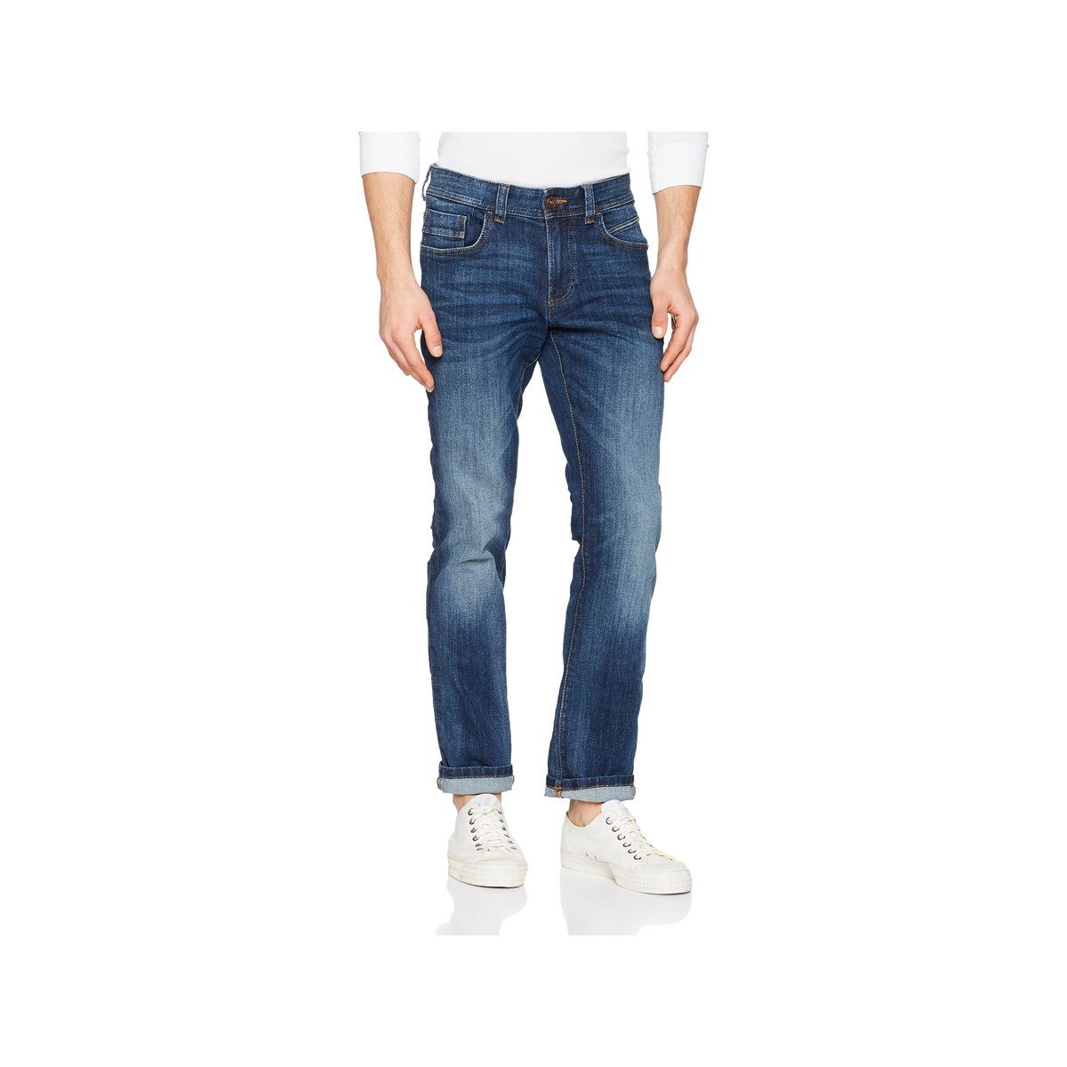 Straight-Jeans regular (1-tlg) camel mittel-blau active