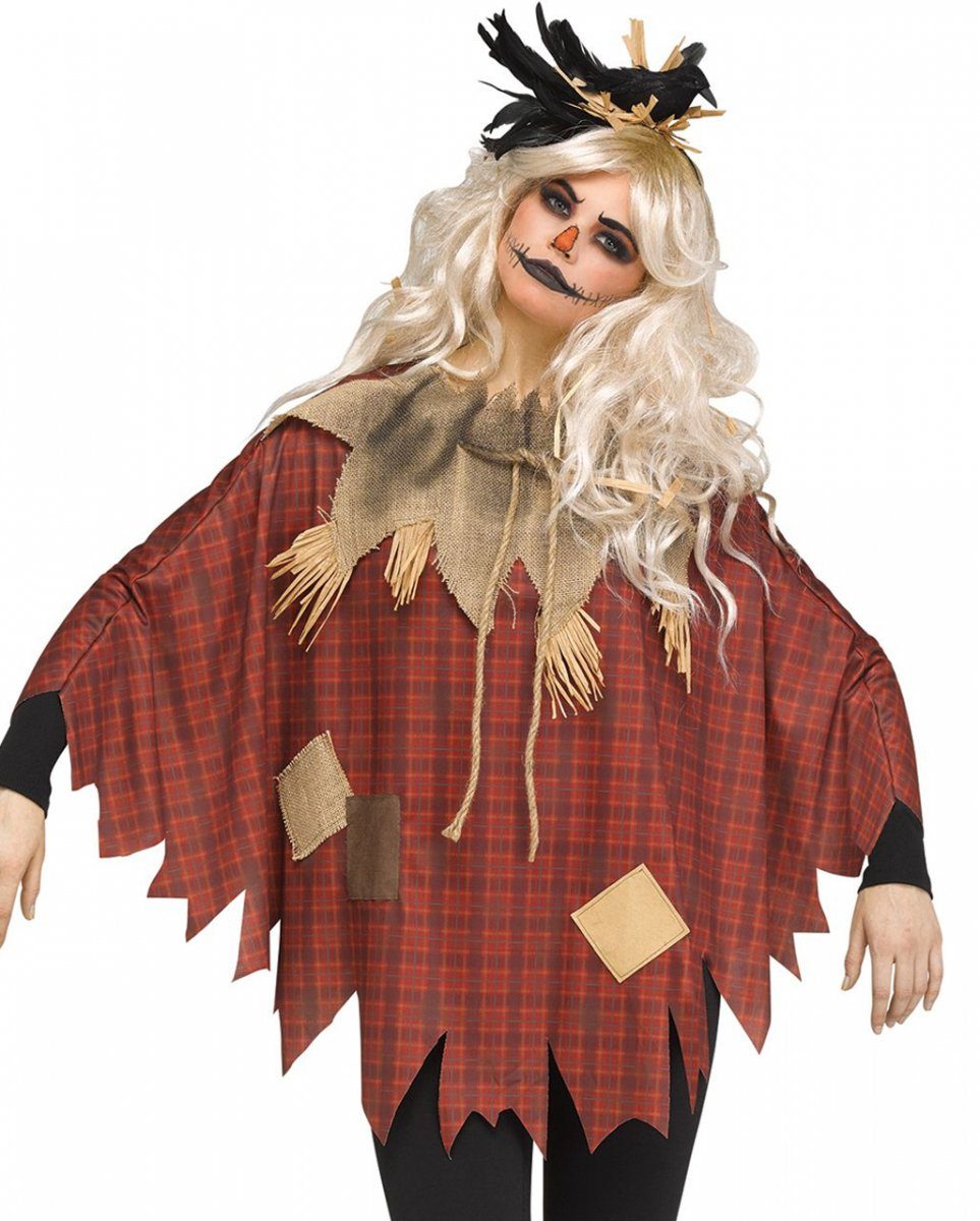 Horror-Shop Umhang Scary Crow Vogelscheuche Poncho One Size für die H