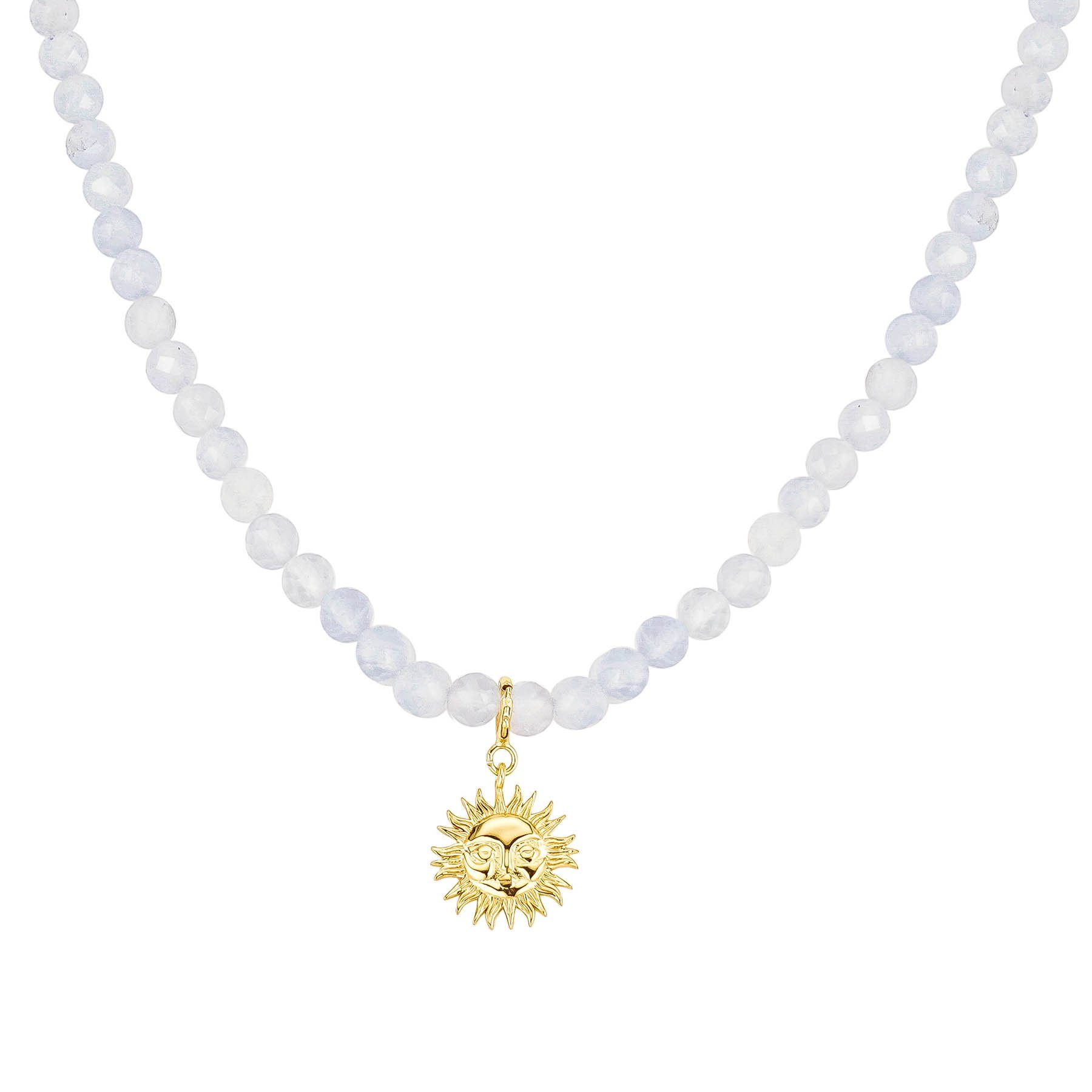 Brandlinger Perlenkette Halskette Santorini, Silber 925 vergoldet, Mondstein Perlenkette mit abnehmbarer Sonne