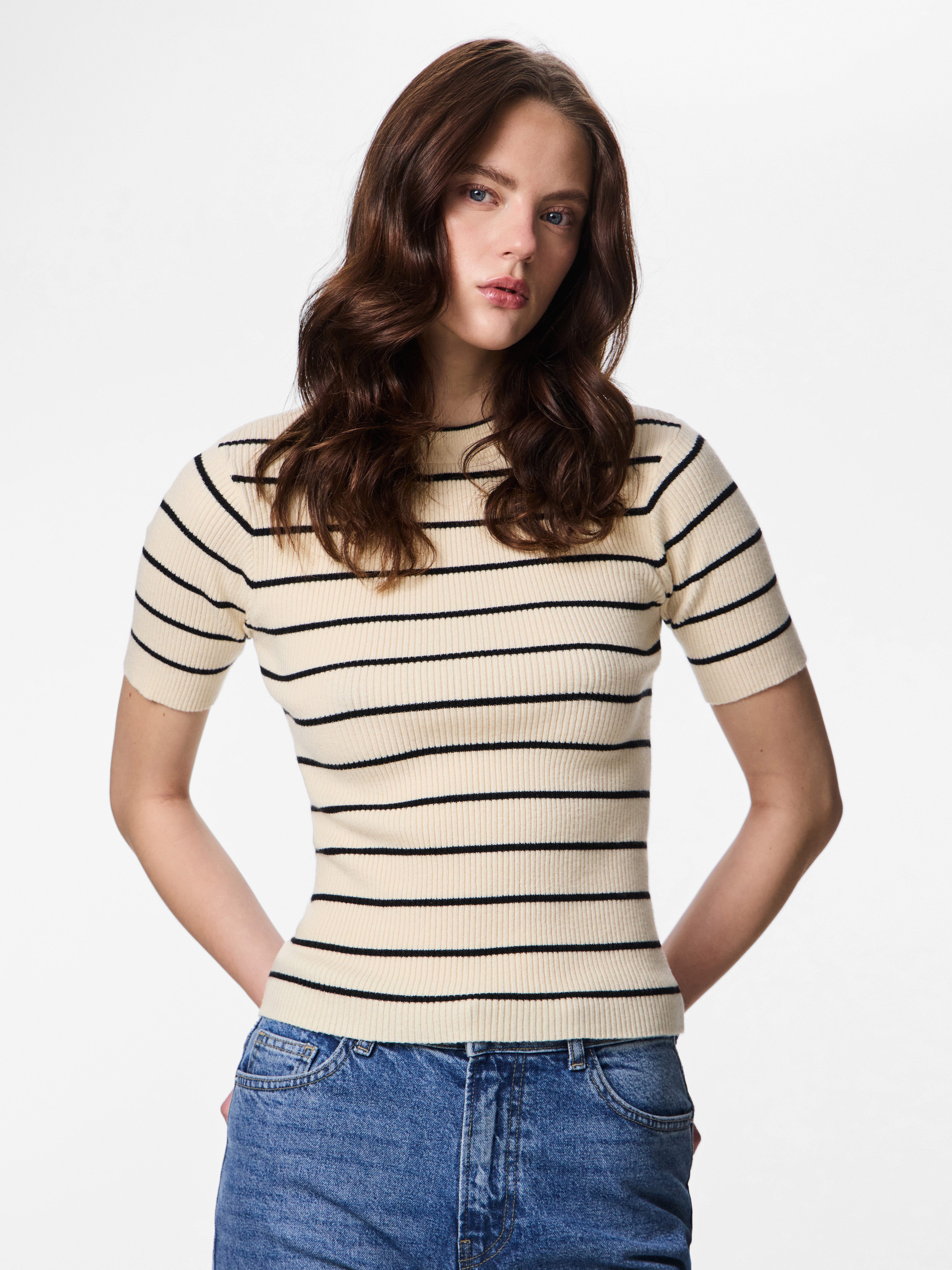 pieces Kurzarmpullover PCMIRA SS O-NECK KNIT NOOS BC Viskosemischung, Kurzarm