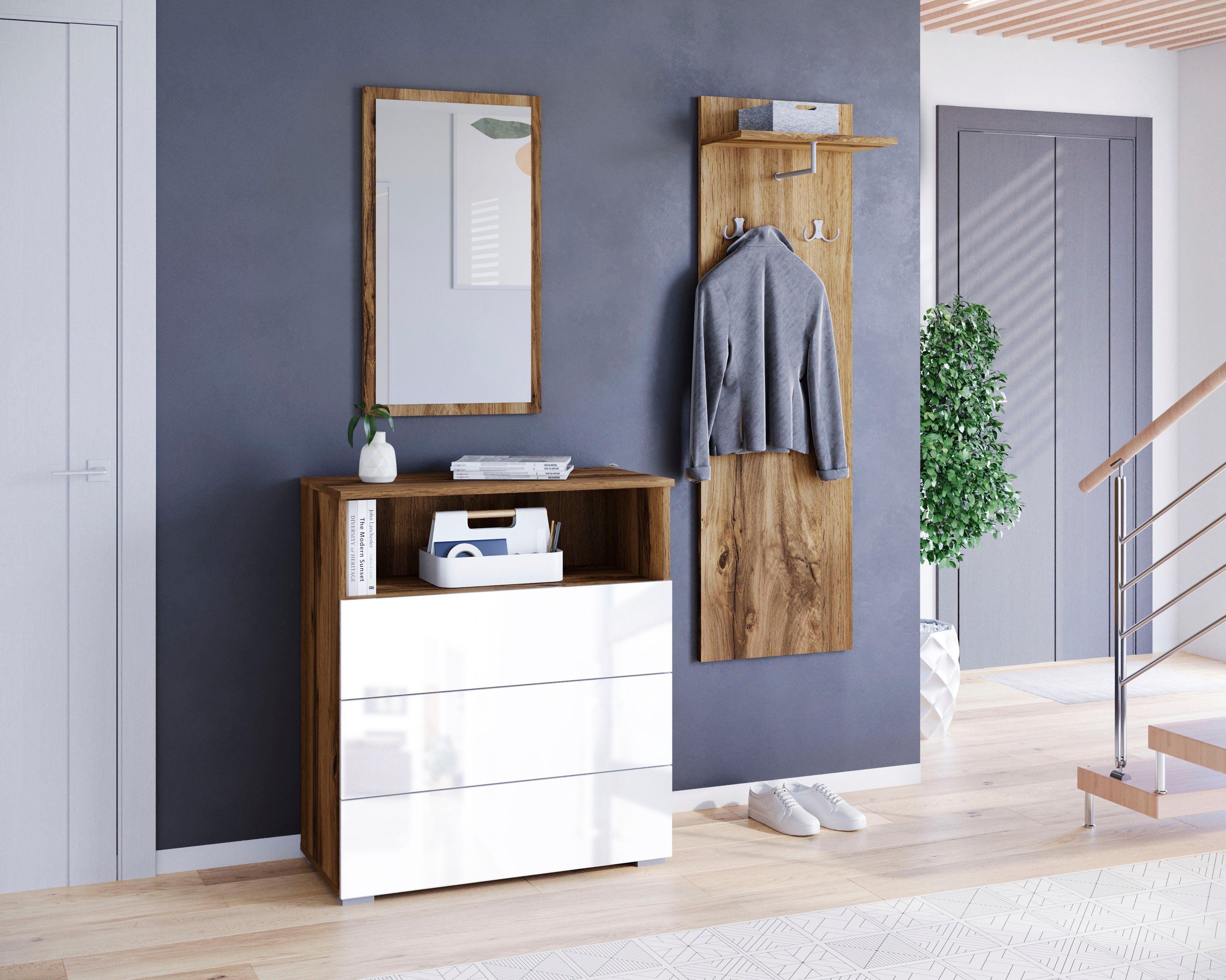 INOSIGN Шкафы-Set PARIS/ TOKYO, (Komplett-Set, 3-St), Шкафы- Set Breite 140cm, hochkant oder quer montierbar Spiegel