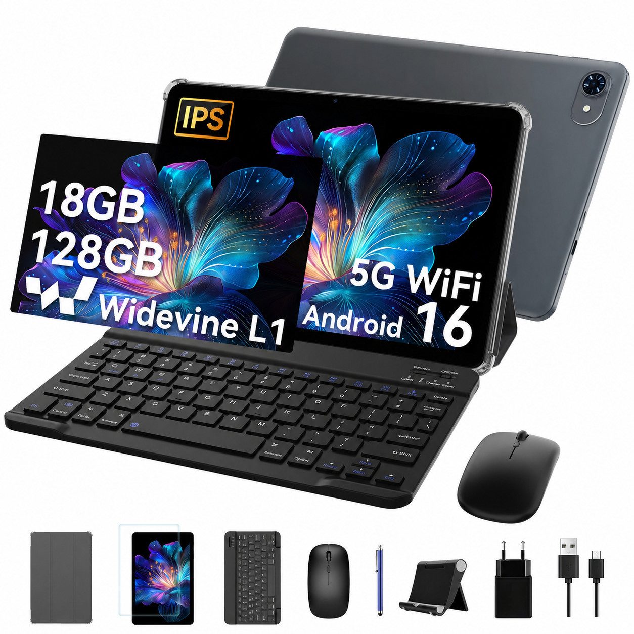 Zenva T8 10,1" (18+128) Android 16 6000 mAh incl. Tastatur, Maus, Stift Tablet (10.5", 128 GB, Android 16, 5G wifi, Android 16, Gemini AI, PC-Modus)