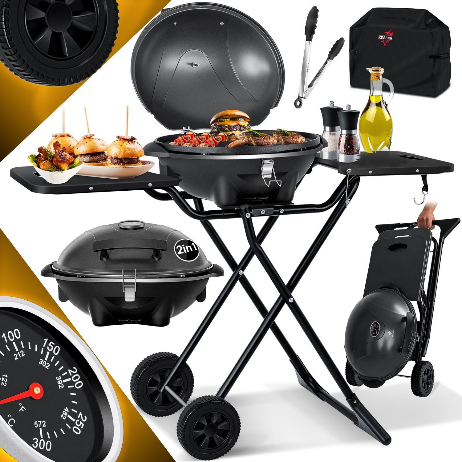 KESSER Elektro-Standgrill, elektrischer Elektrogrill 2in1 Tischgrill Standgrill Deckel