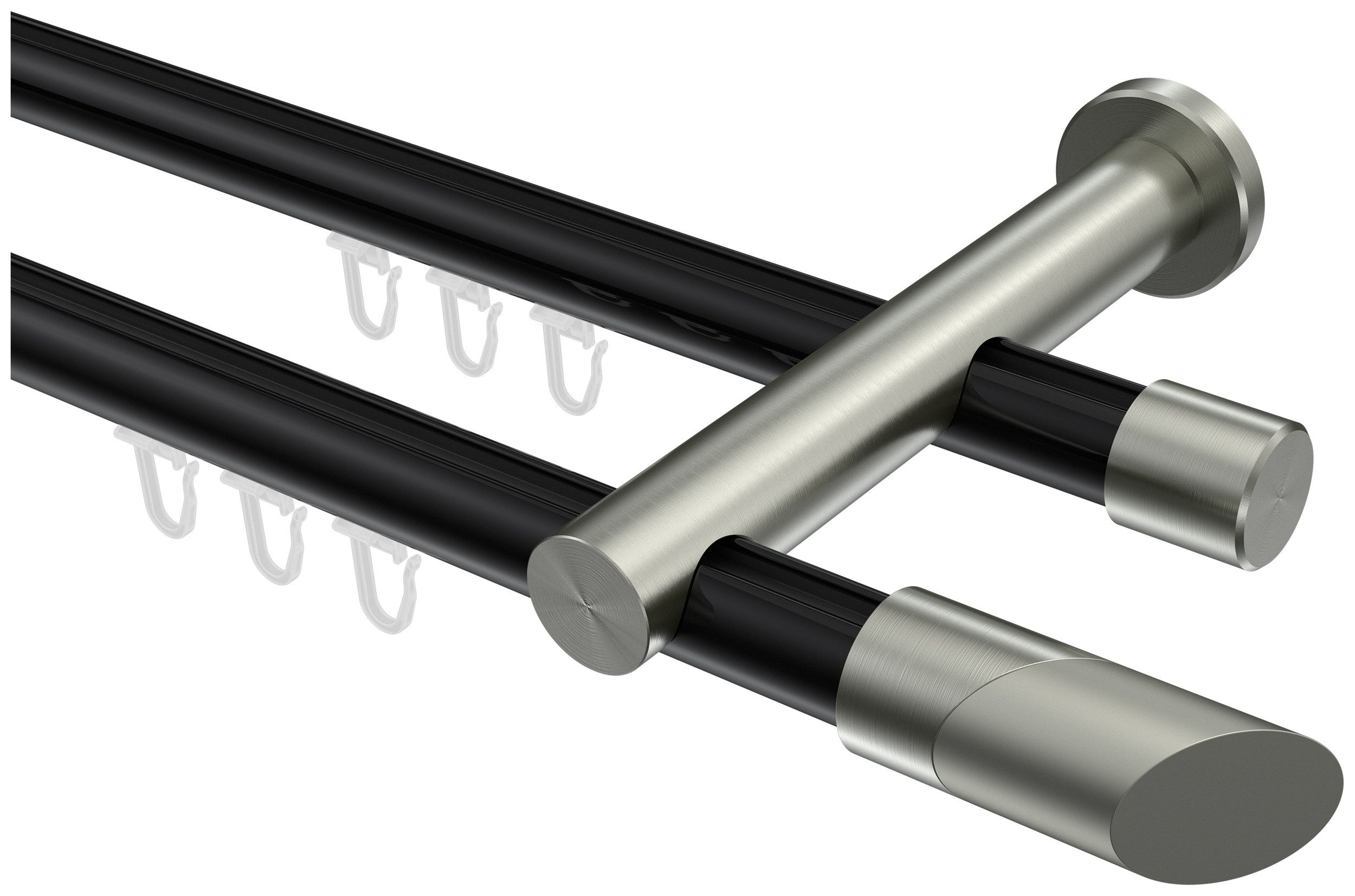 INTERDECO Innenlaufschiene Platon Verano, Ø 20 mm, 2-läufig, Fixmaß, kürzbar, Wandmontage, Aluminium, Schwarz / Edelstahl-Optik / Bicolor