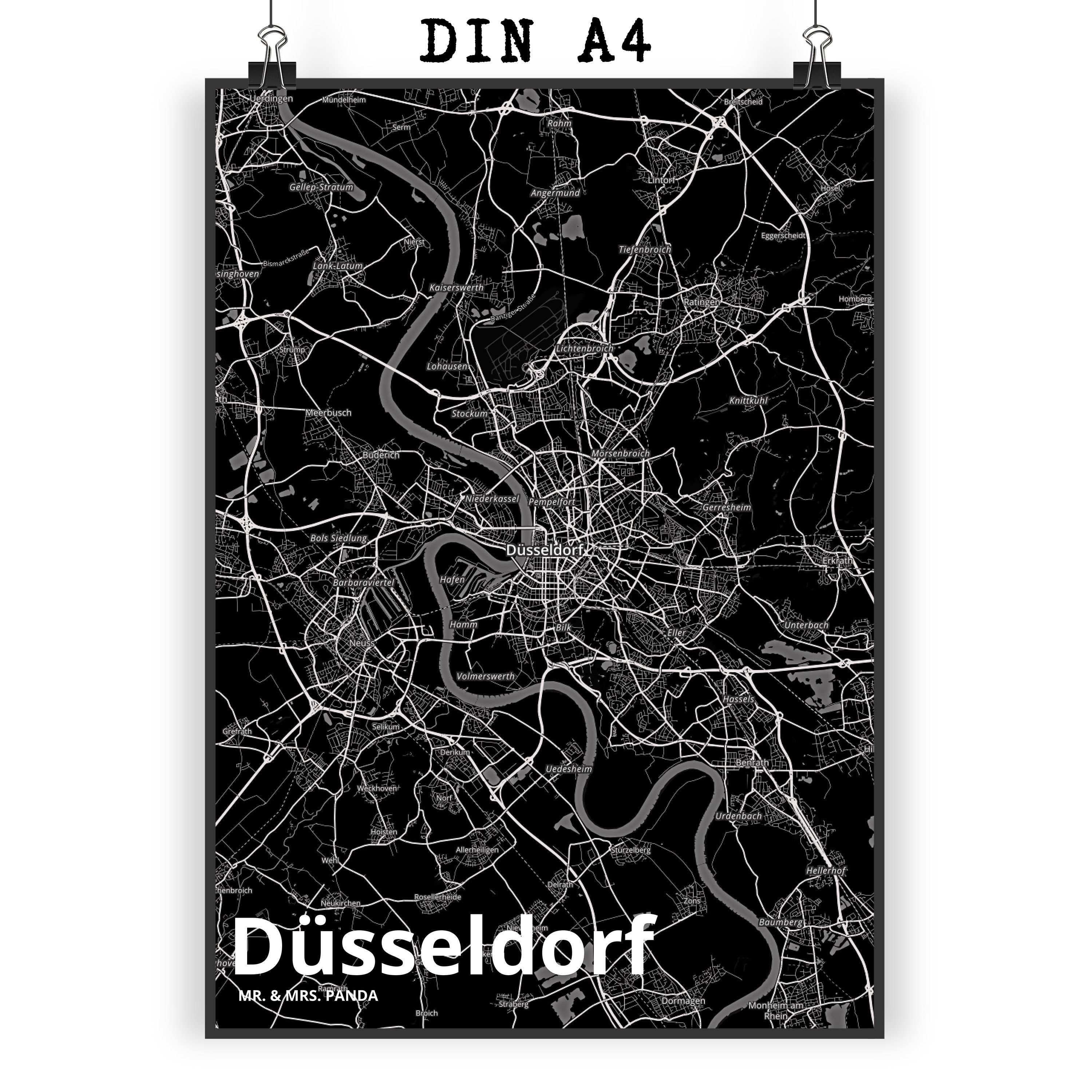 Mr. & Mrs. Panda Poster DIN A4 Düsseldorf - Geschenk, Designposter, Städte, Stadt Dorf Karte, Stadt Black (1 St)
