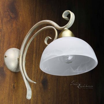 Licht-Erlebnisse Wandleuchte AURORA, ohne Leuchtmittel, Wandlampe Landhaus Rustikal in Shabby Weiß Glasschirm
