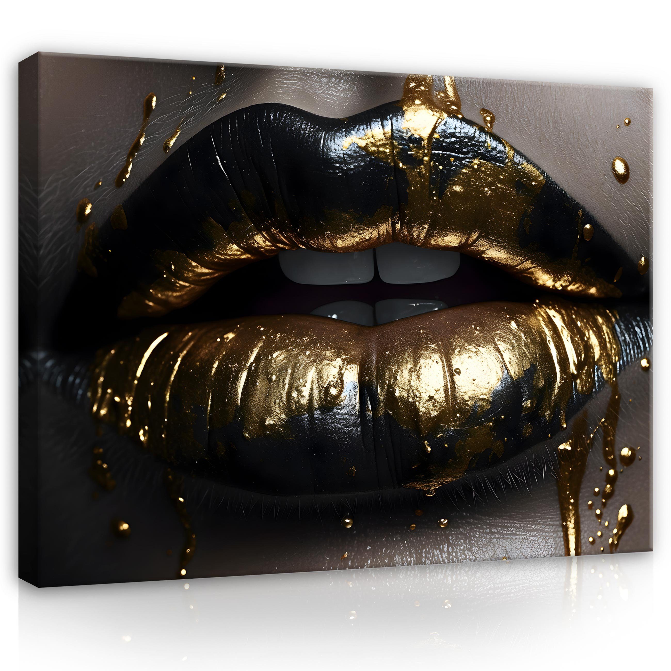 Wallarena Leinwandbild Frau Mund Farbe Gold günstig online kaufen