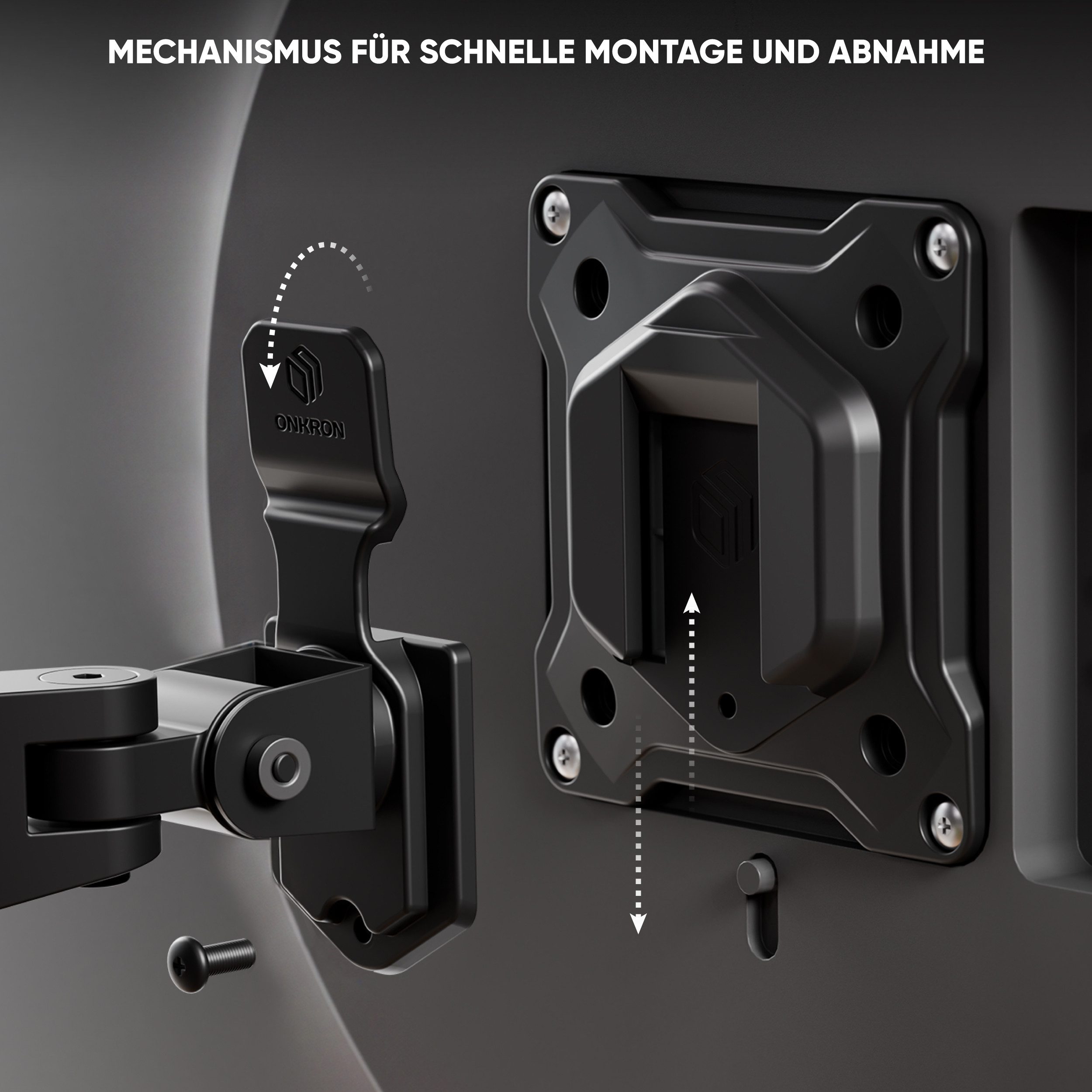 ONKRON Monitor-Halterung 13-32 Zoll, bis 9 kg pro Arm, VESA 75x75-100x100, G250-BW, (bis 32 Zoll, schwenkbar, drehbar, neigbar, Gasdruckfeder, Kabelmanagement) – Bild 4 von 5
