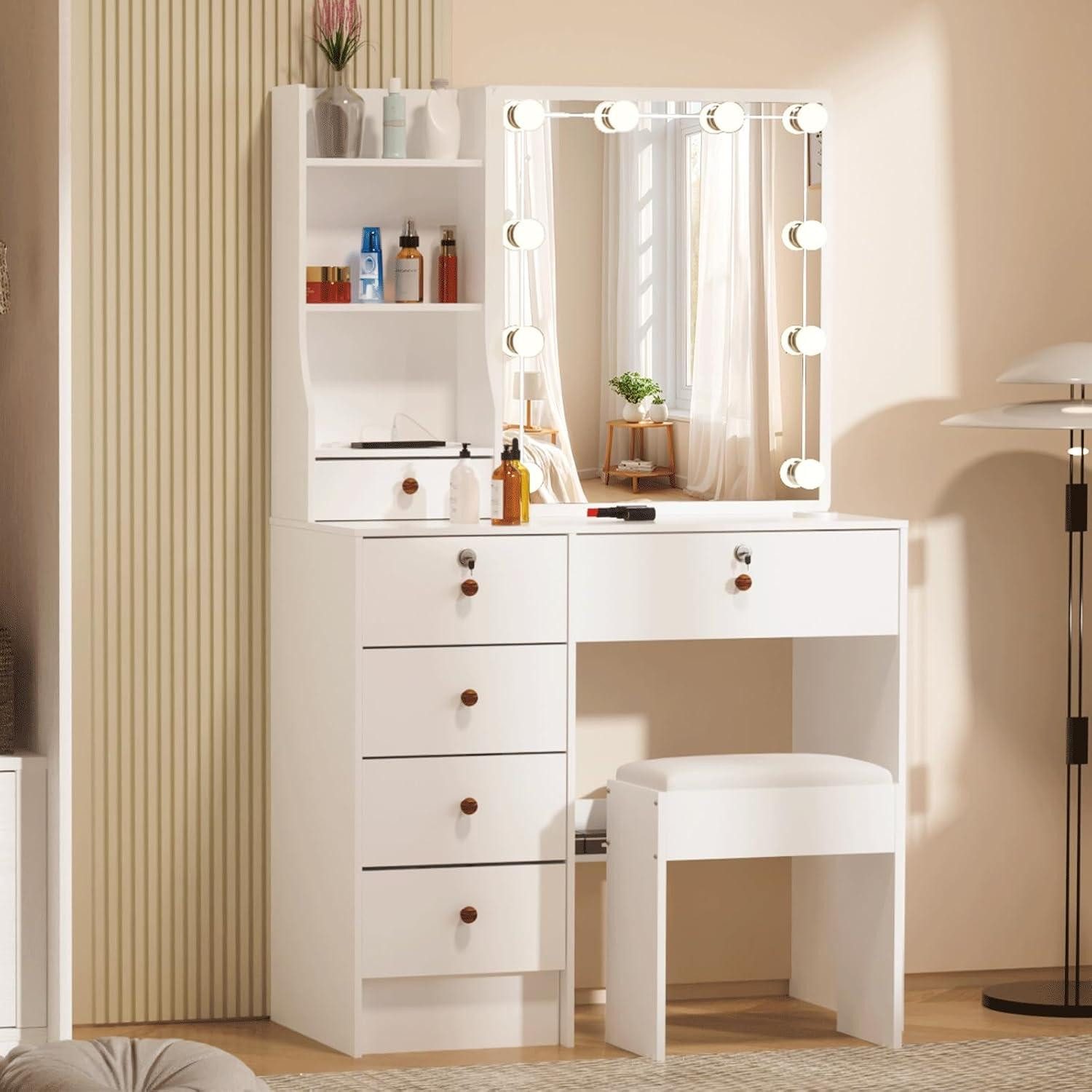 Schminktisch Schminktisch mit Beleuchtung und Hocker 3 Farben einstellbar