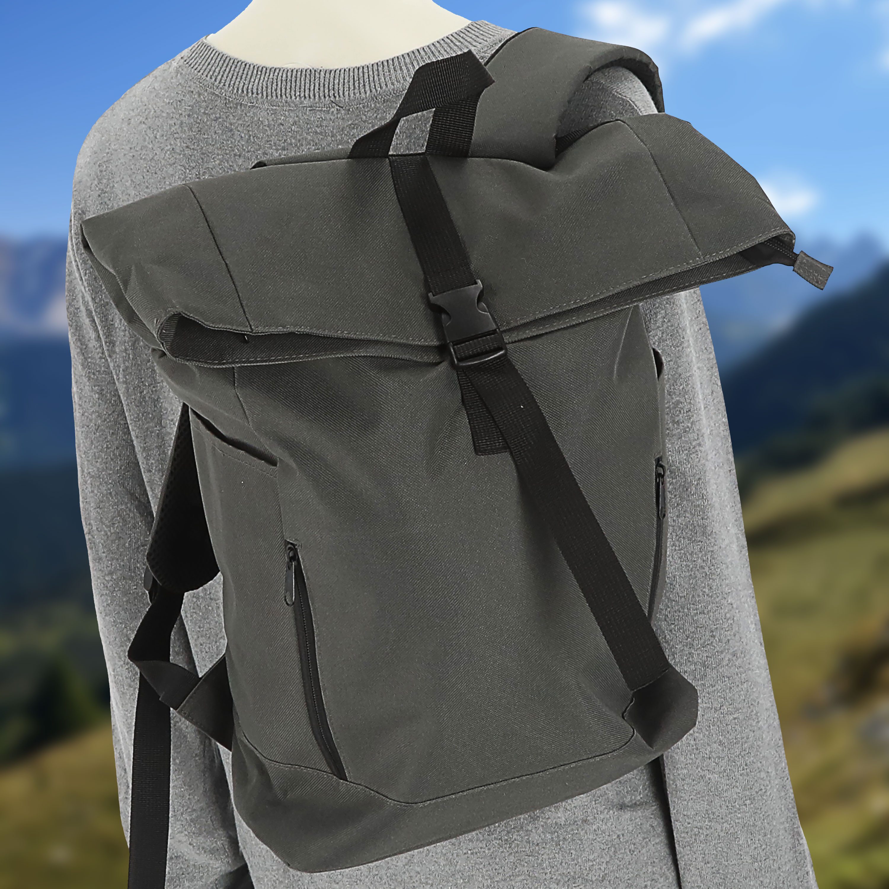 CEPEWA Rucksack Falt Rucksack Urban 30l dunkelgrau 40x57x15cm 600D Polyester Rolltop – Bild 4 von 5