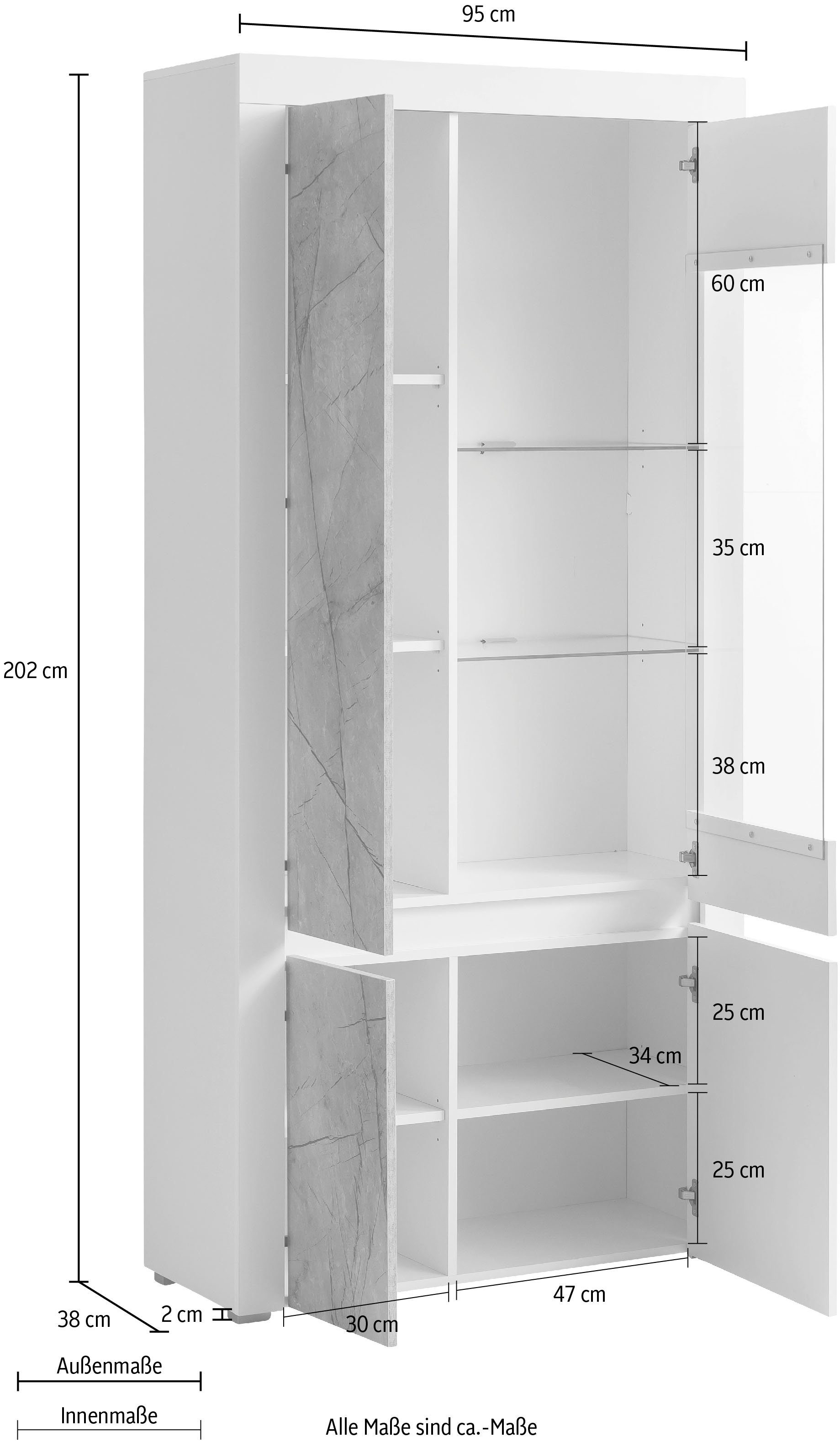 Stone Home Marmor-Optik mit 95 einem Marble cm affaire Dekor, Breite Vitrine edlen