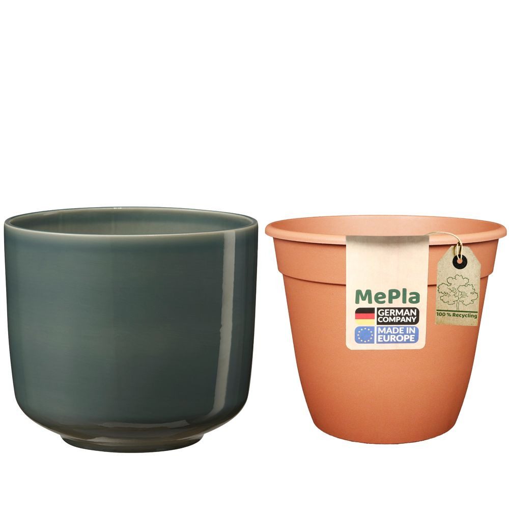 Heimwerkercenter Übertopf MePla - Set - Übertopf Bari ø13 - Grün-Blau + Pflanztopf ø12