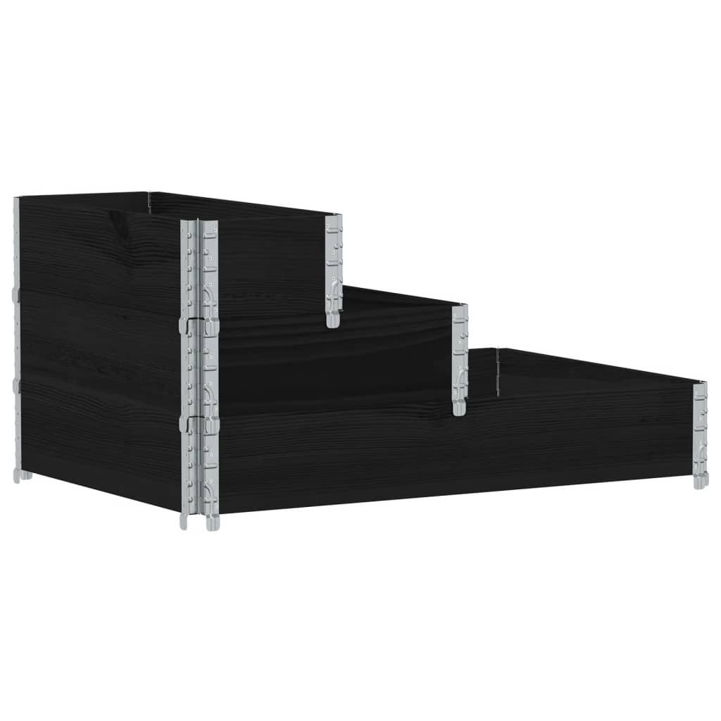 vidaXL Blumentopf Paletten-Aufsatzrahmen 3-fach Schwarz 120x80 cm Massivholz (1 St)