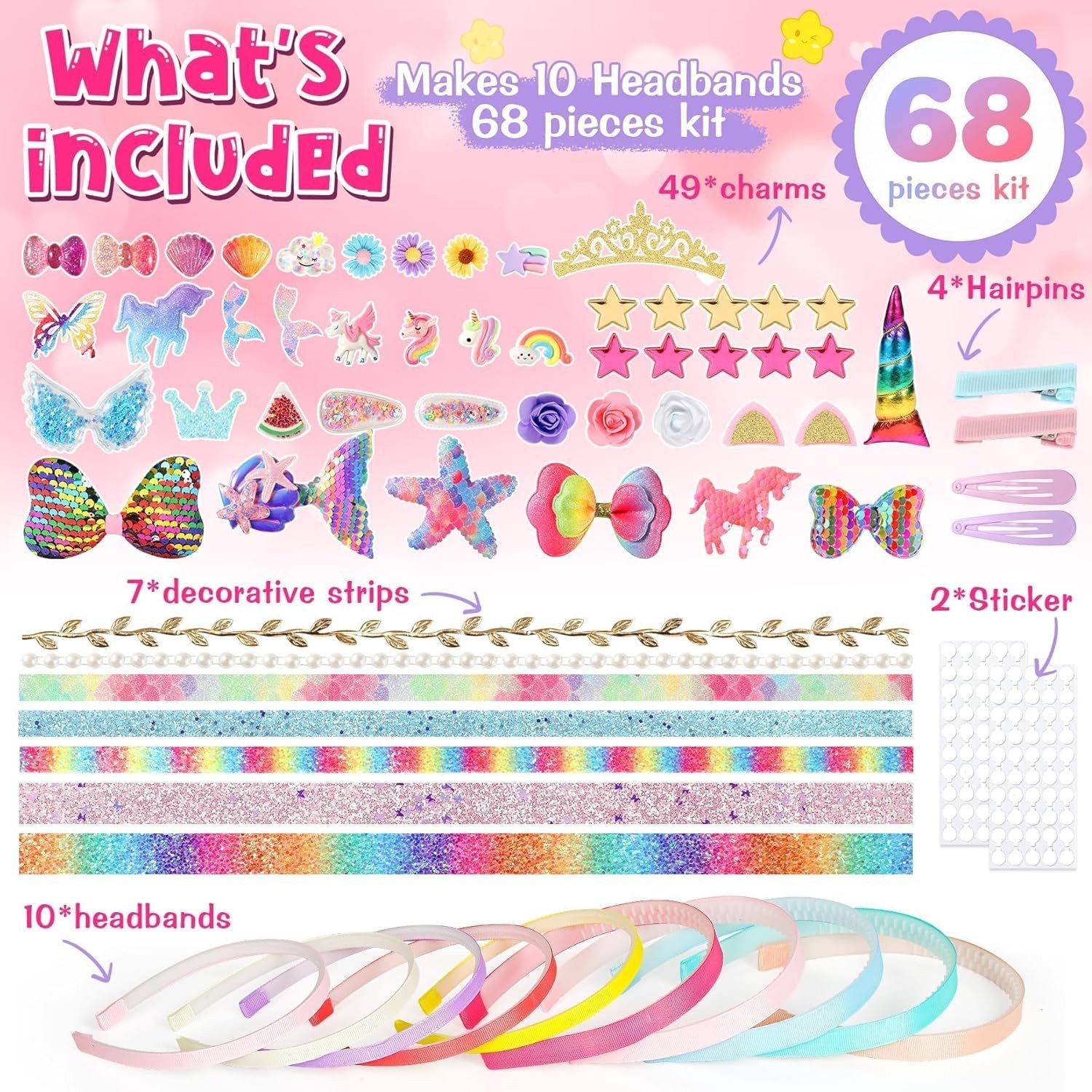 POPOLIC Haarband Multithema Haarreifen Haarschmuck, Einhorn Geschenke für Mädchen,10 Teile Kinder 4 Jahre, 10-tlg., Geschenk Mädchen 3 4 5 6 7 8 jahre, Kindergeburtstag Halloween Christmas