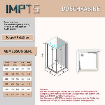 IMPTS Eckdusche Duschkabine Komplett Dusche 70-120cm Eckeinstieg Bad Eckdusche, BxT: 80x80 cm, Sicherheitsglas, Duschkabine Eckeinstieg Duschabtrennung, 2-tlg., 180º doppelt Falttüren, doppelt Falttüren, Inkl.Duschwanne