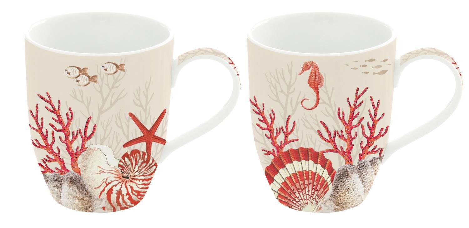 EasyLife Tasse Reef, Porzellan, Spülmaschinengeeignet, Weiß, Korallen, H: 10,2cm
