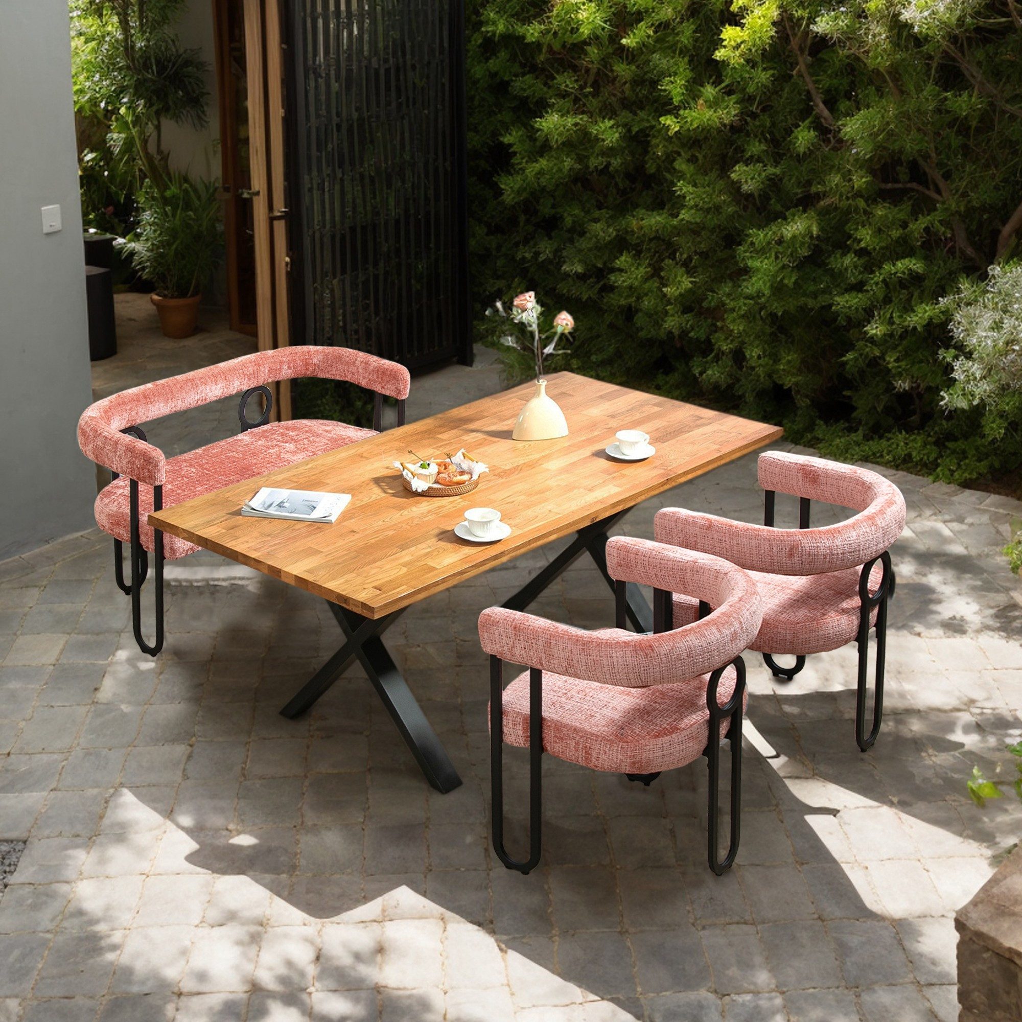 LVHOM Gartenstuhl Retro-Ring Metall 2-/4-/6er-Set, Chenille/PU günstig online kaufen