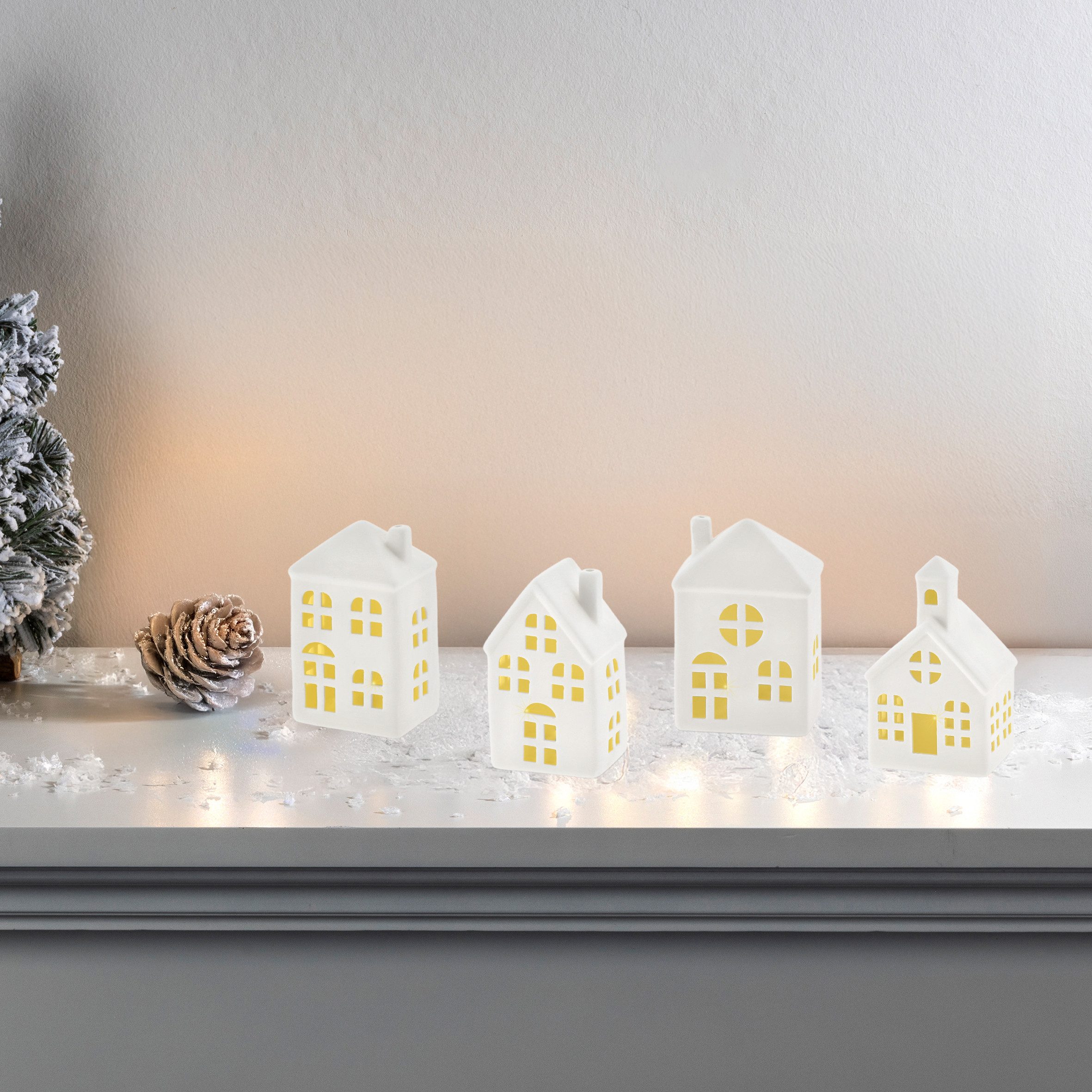 Spetebo LED Dekoobjekt LED Keramik Haus weiß, AN / AUS, LED fest integriert, warm weiß, Deko Weihnachtsdorf mit Beleuchtung in warm weiß – Bild 4 von 4