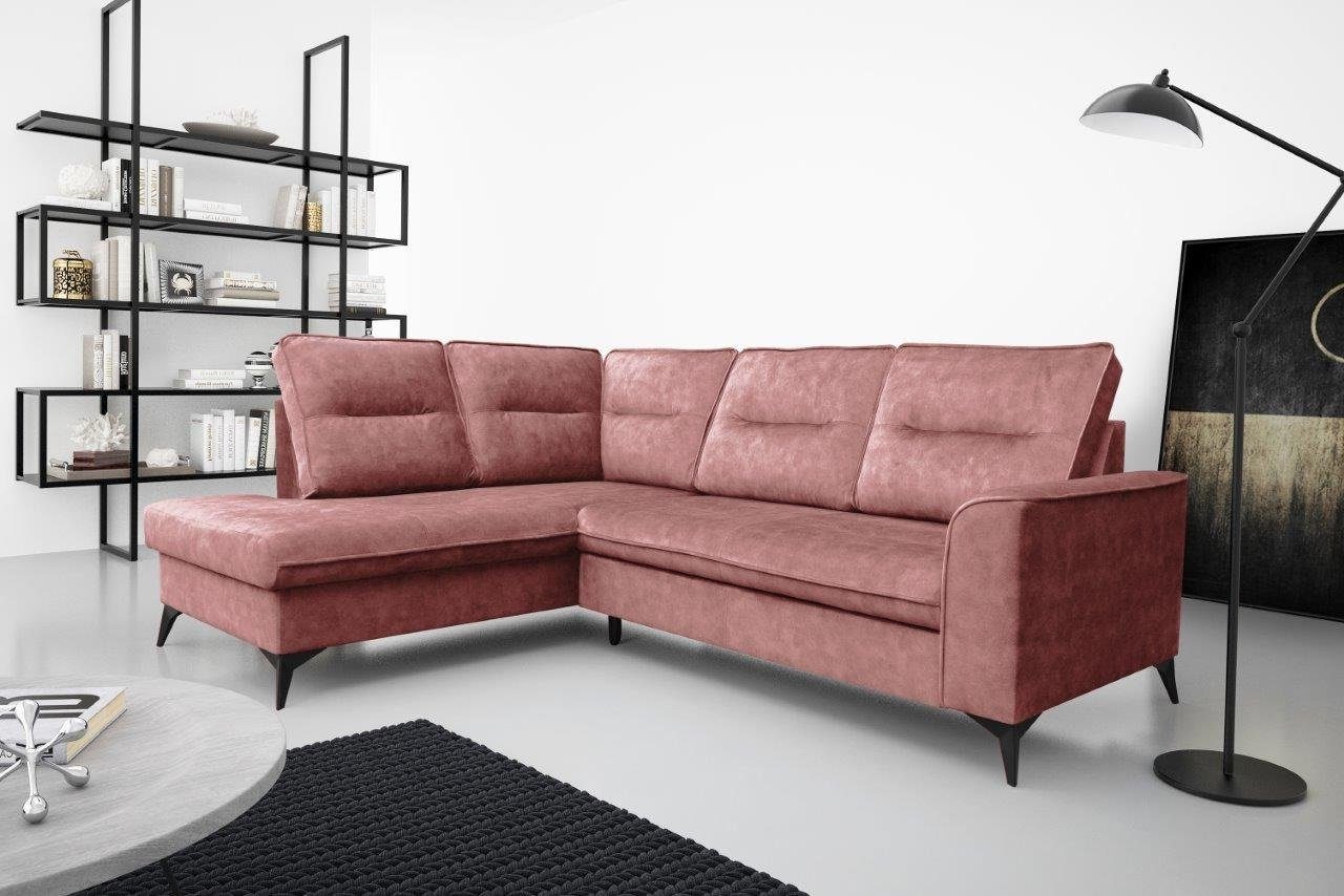 Ecksofa Camel 5 Schlaffunktion PASTEL PINK Rückenkissen Abnehmbare robin Ecksofa mit Bettkasten