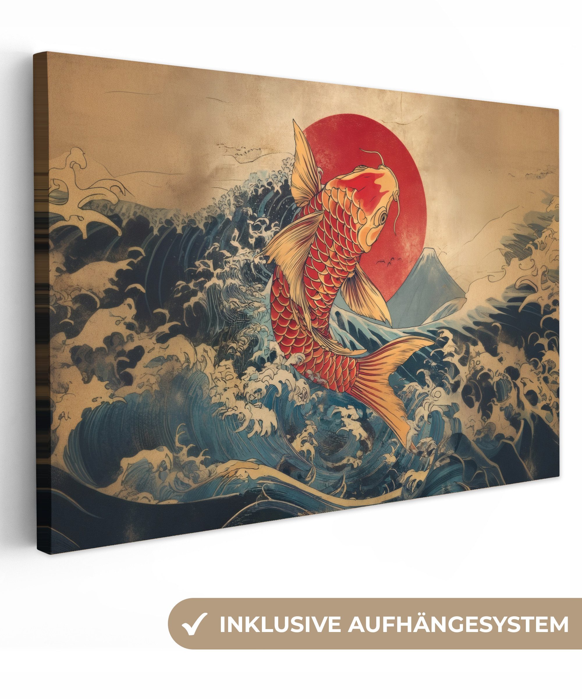 OneMillionCanvasses® Leinwandbild Koi - Meer - Wellen - Sonne, Fotodruck (1 günstig online kaufen