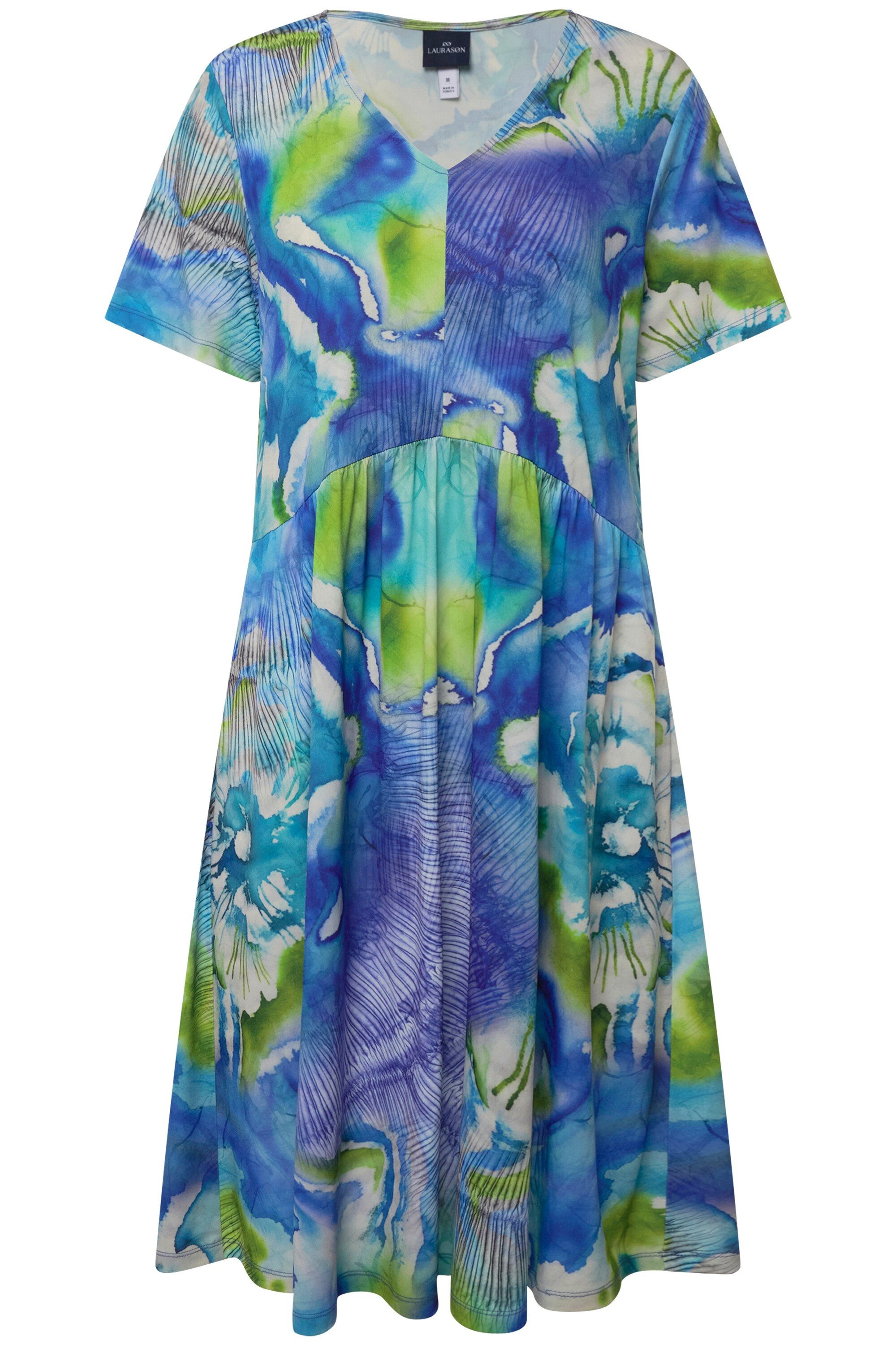 Laurasøn Midikleid Jerseykleid Batik-Blüten V-Ausschnitt Halbarm günstig online kaufen
