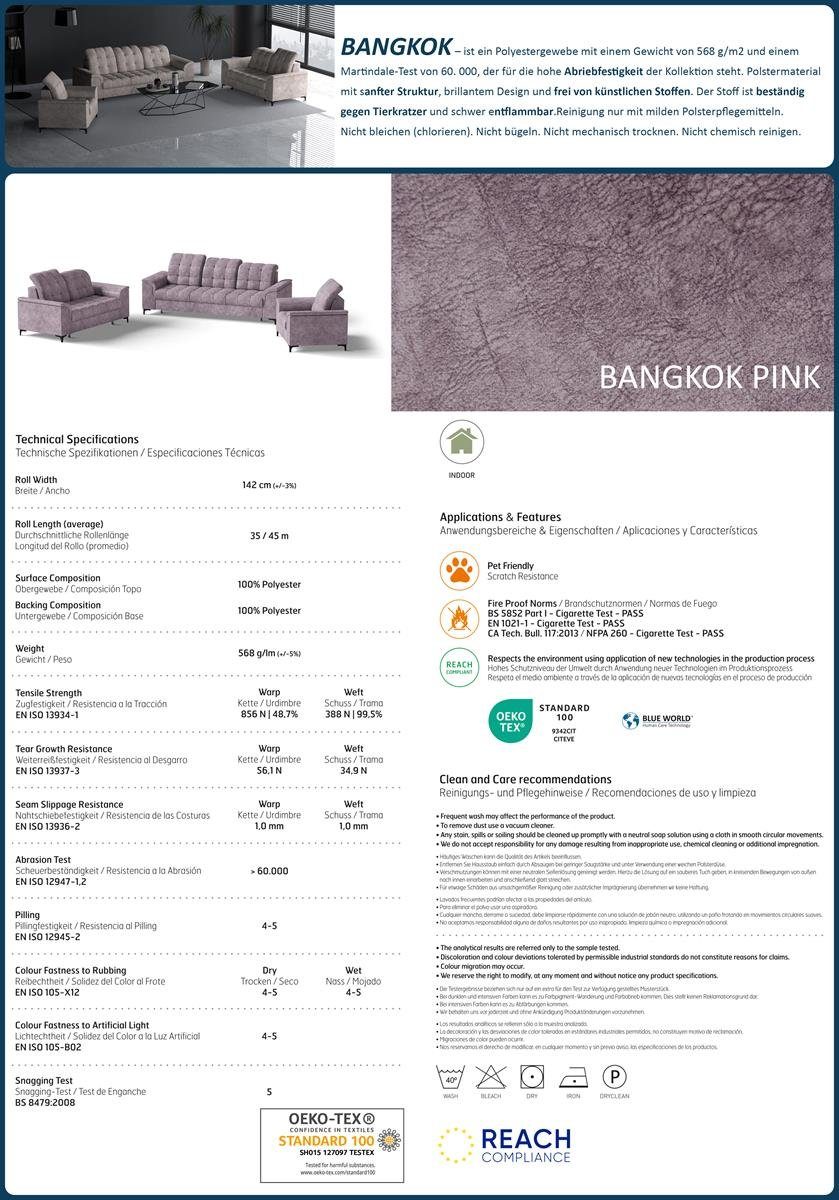 Beautysofa Polstergarnitur Snap, (mit stilvoll + Rosa mit aus Kopfstützen, schwarze Velvetstoff Sessel), Schlaffunktion, 3-Sitzer pink) Metallbeine verstellbare + (bangkok Polsterset 2-Sitzer Bettkasten