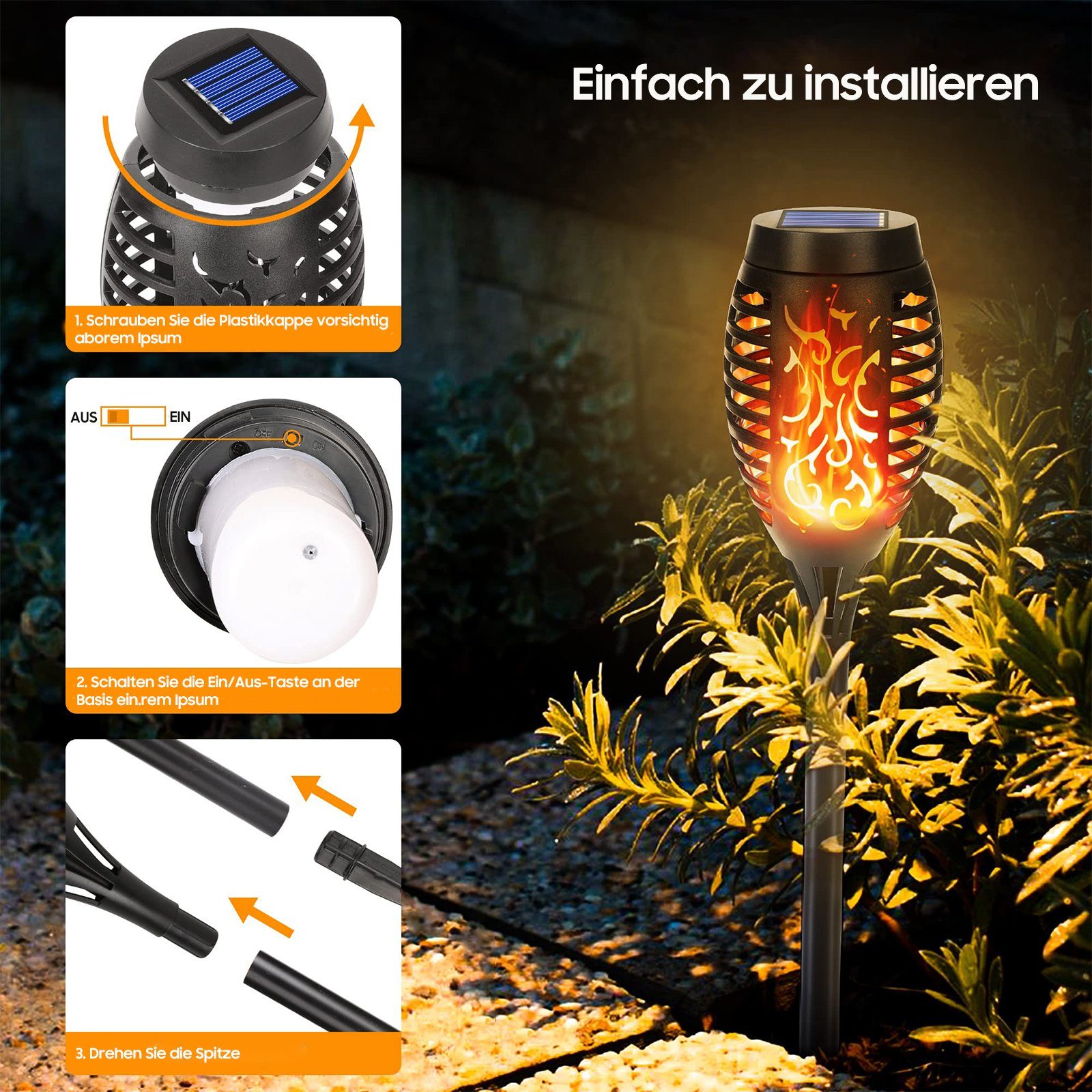 Stück Aoucheni Außen Solarleuchte Garten - Fackel 6 Solarleuchten LED für Gartenfackeln