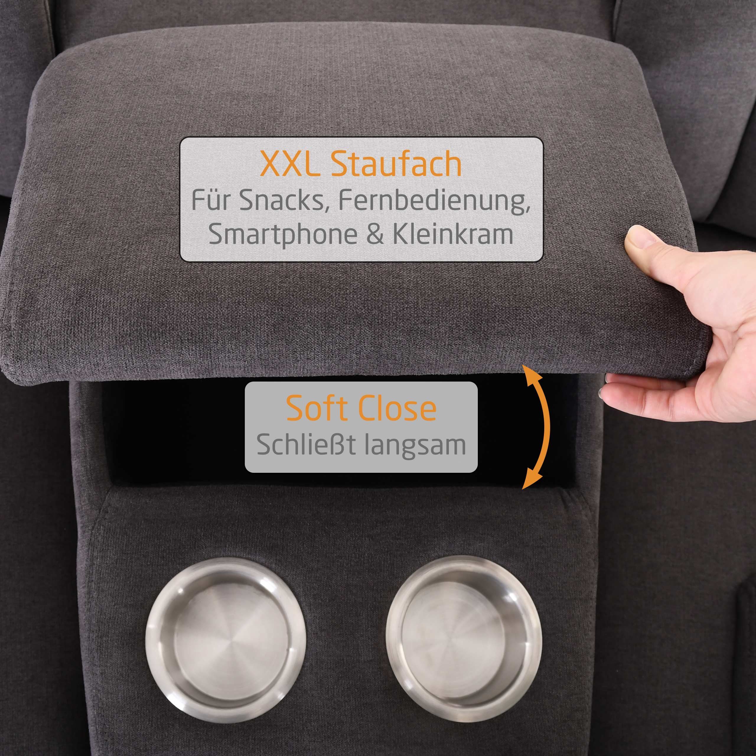 Zweisitzer, Raburg kg pro MAXX, 150 Farben bis Taschenfederkern, & verschiedene XXL-Sessel Stoffe, Sitzfläche Liege- 2er-Kinosessel & Relaxfunktion,
