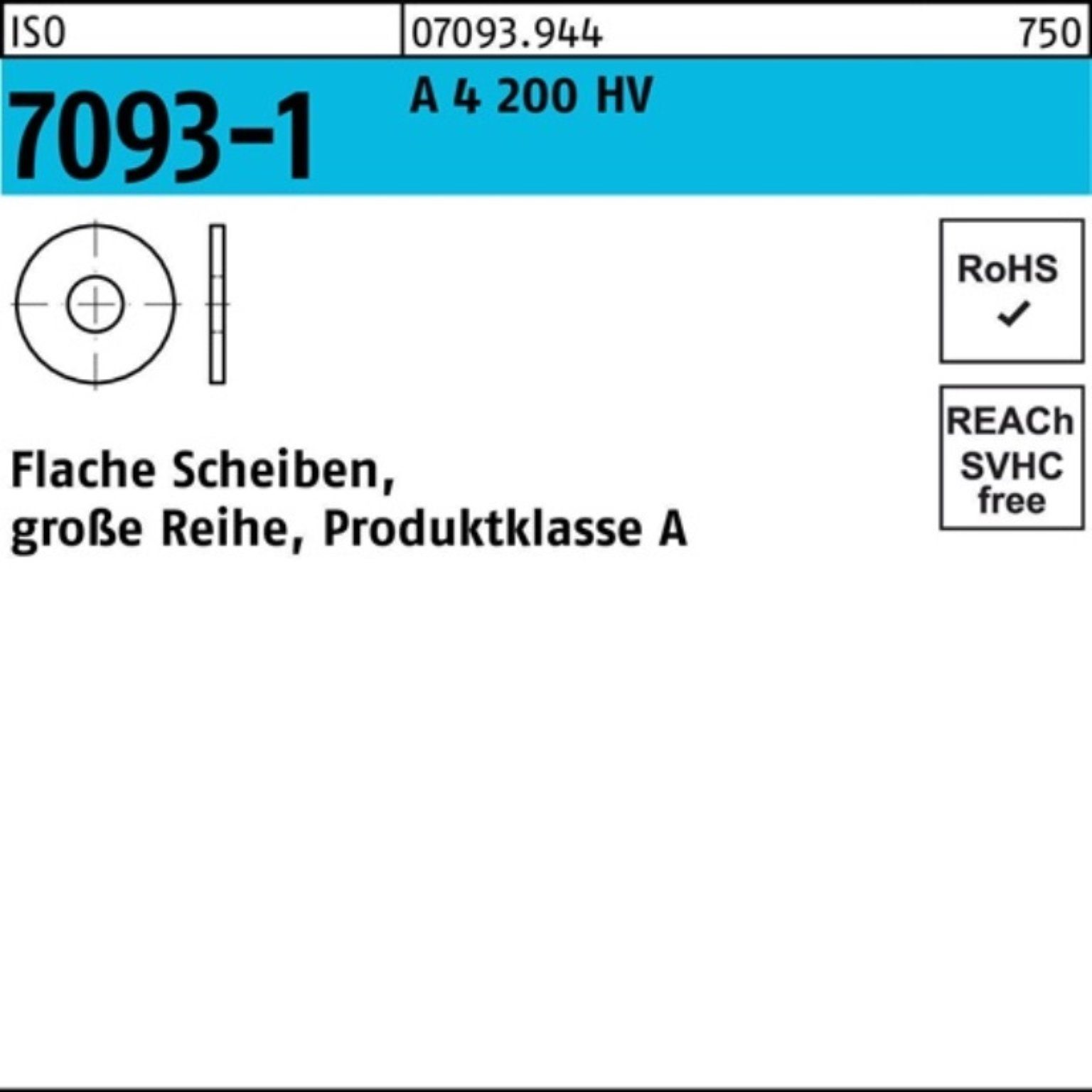 Reyher Unterlegscheibe 100er Pack Unterlegscheibe ISO 7093-1 14 A 4 200 HV 100 Stück ISO 709