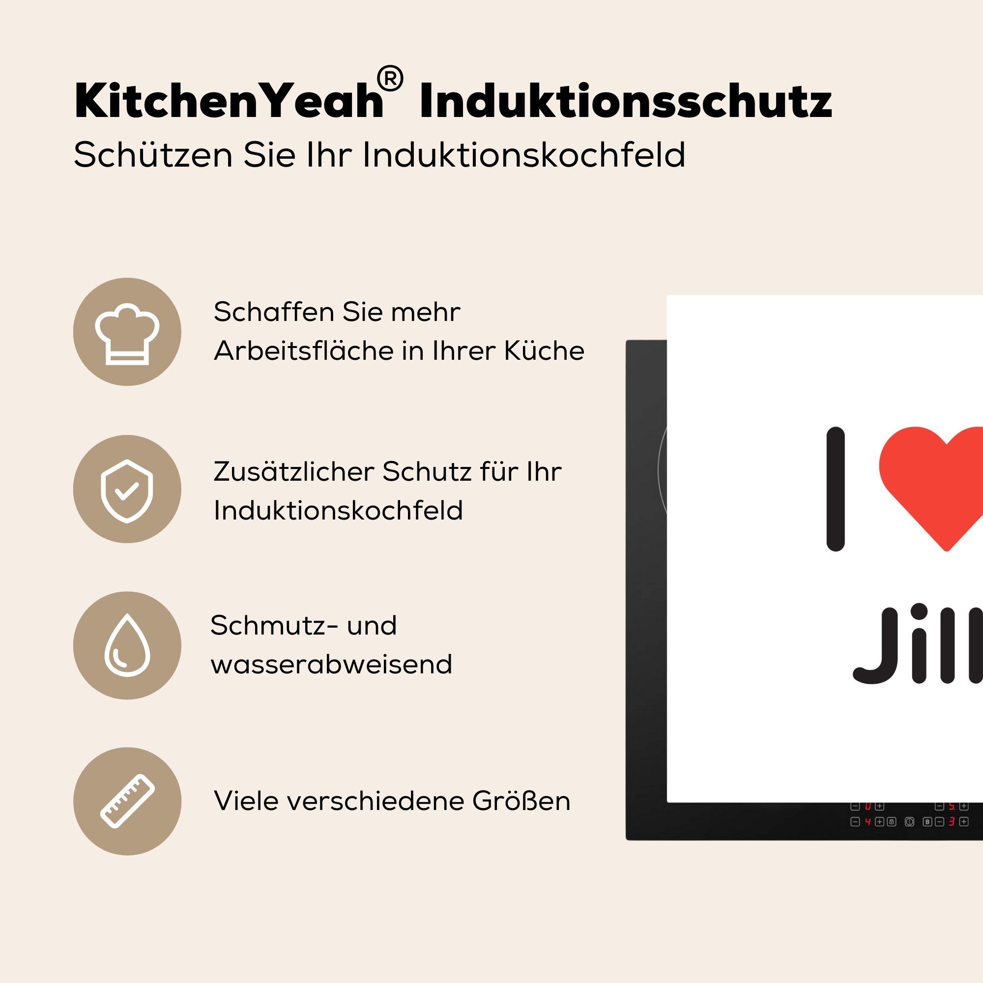 Jill Mädchen, - Vinyl, 78x78 küche Herdblende-/Abdeckplatte - Ceranfeldabdeckung, für MuchoWow tlg), (1 Ich Arbeitsplatte cm, liebe