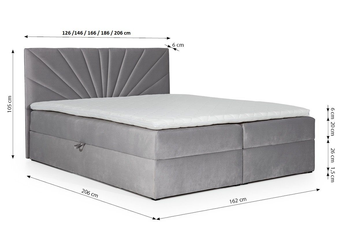 Fun Möbel Boxbett Schlafzimmerbett CARERRA in Stoff Anthrazit (1-St., inkl. Kaltschaumtopper), inkl. Bettkasten