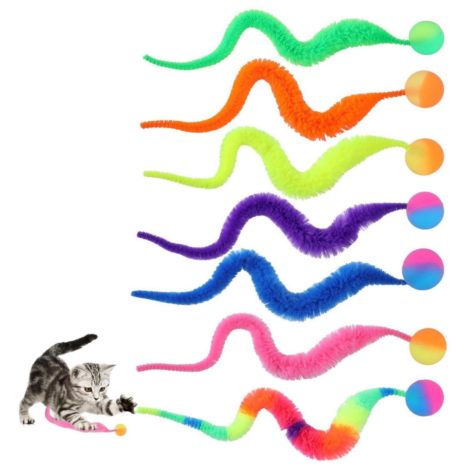 LuxusKollektion Tierball Hüpfbälle Katze 7er Set Wurm bunt 24cm, Textil, (7-tlg)