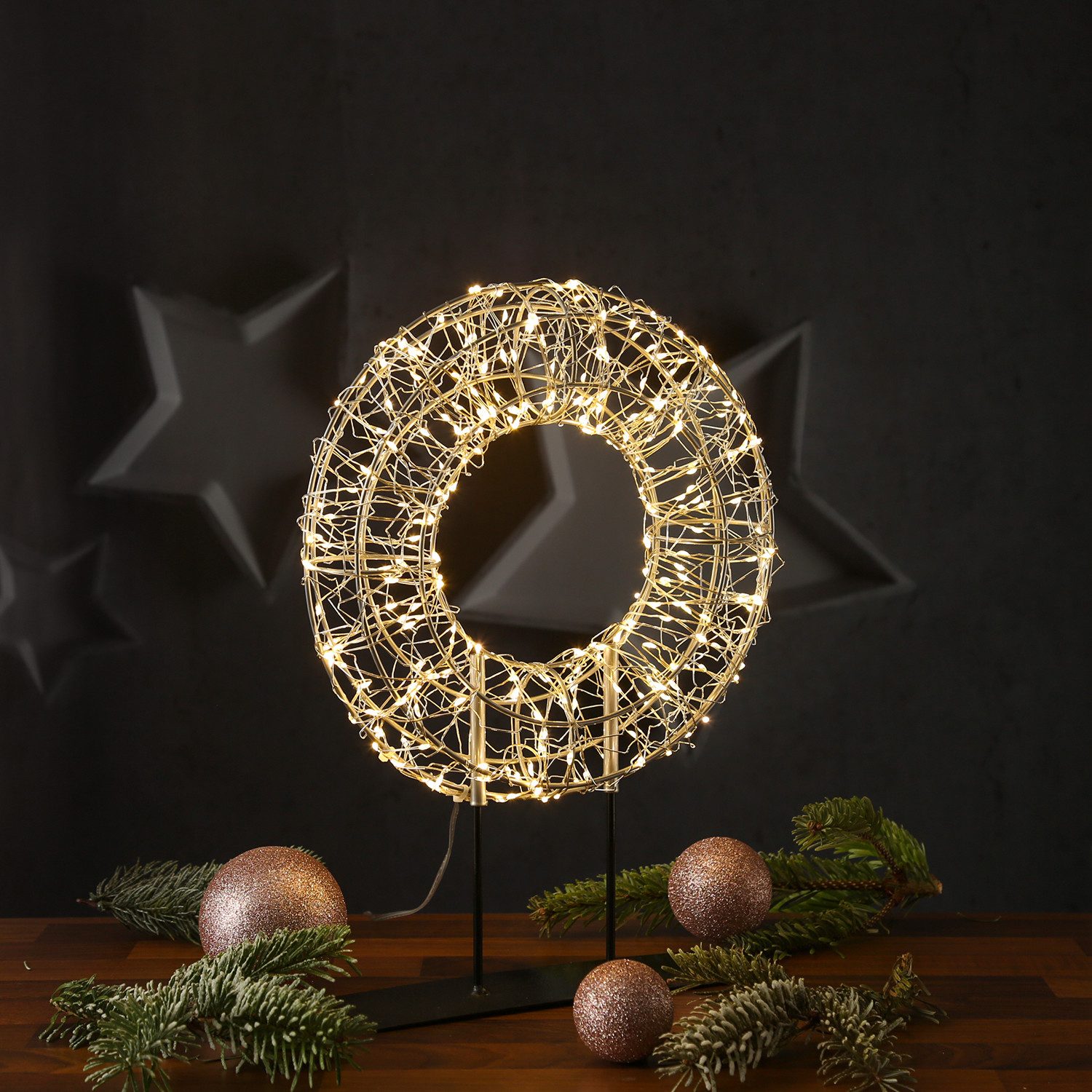 MARELIDA Dekokranz LED Kranz Weihnachtskranz stehend Tischkranz Leuchtkranz günstig online kaufen