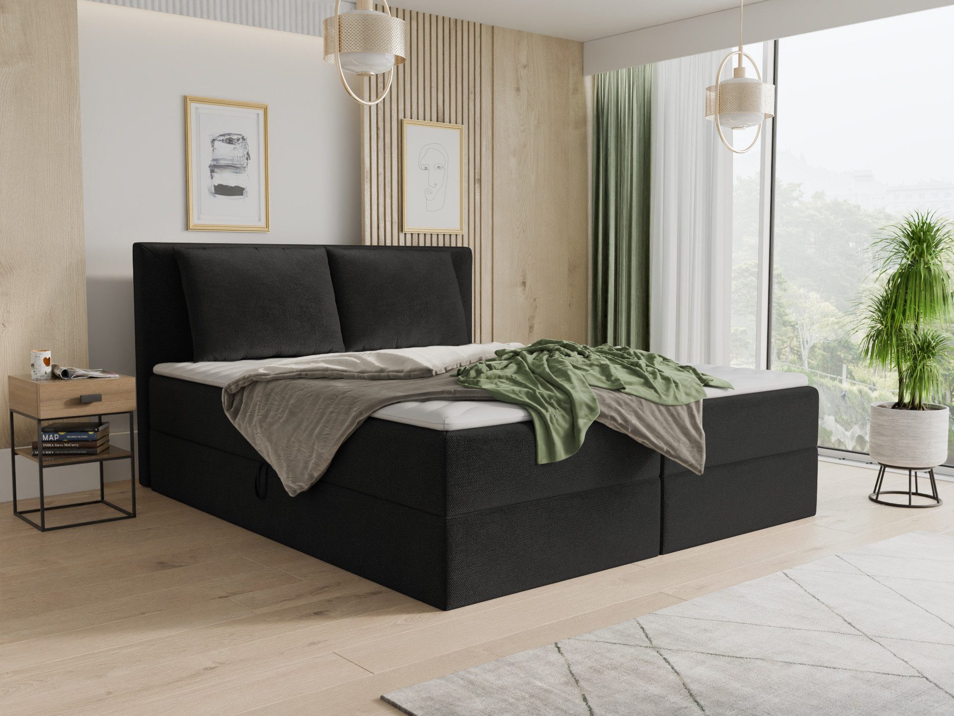 Sofnet Boxbett Egro (mit zwei Bettkästen, Bonell-Matratze und Topper), Doppelbett, Polsterbett mit Kopfteil und Kissen, Boxspringbett