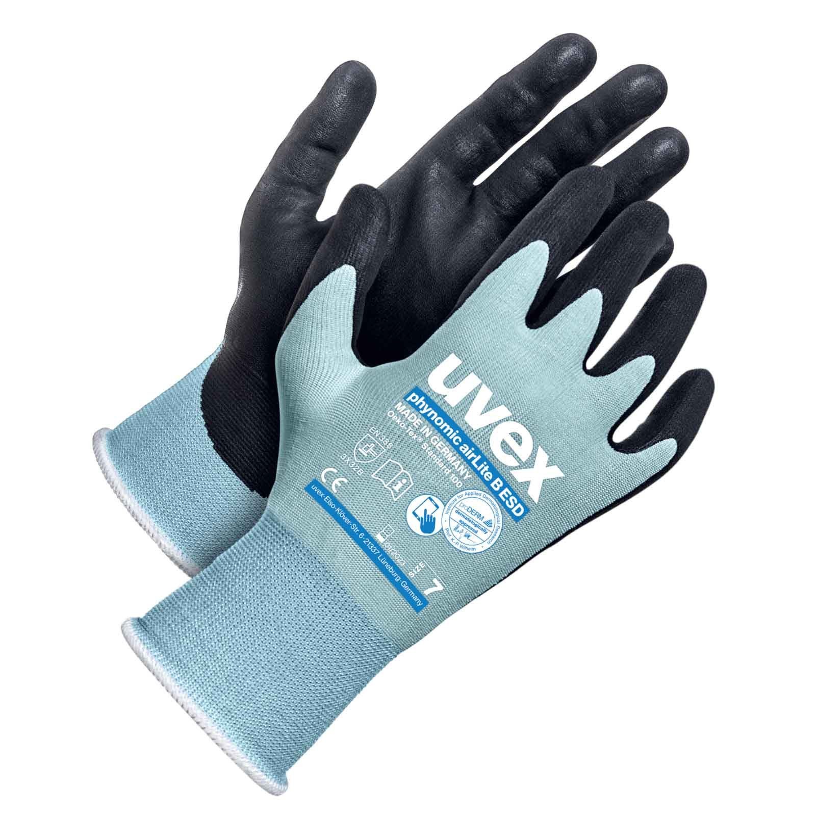 Uvex Mechaniker-Handschuhe uvex Schnittschutzhandschuhe 60078, airLite phynomic B Touchscreen (Spar-Set) ESD