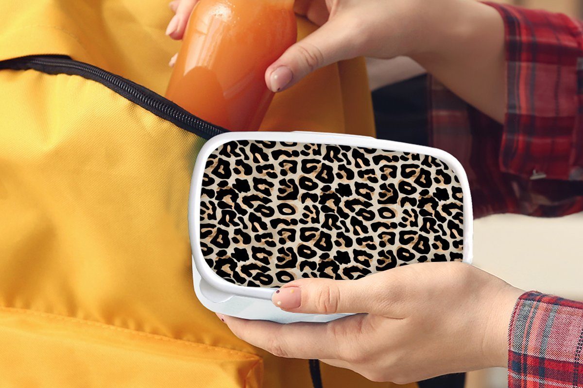 MuchoWow Lunchbox Tierprint - Panther Kinder - Mädchen weiß Schwarz Brotdose, Erwachsene, und (2-tlg), Kunststoff, - Jungs Brotbox für und Luxus, für