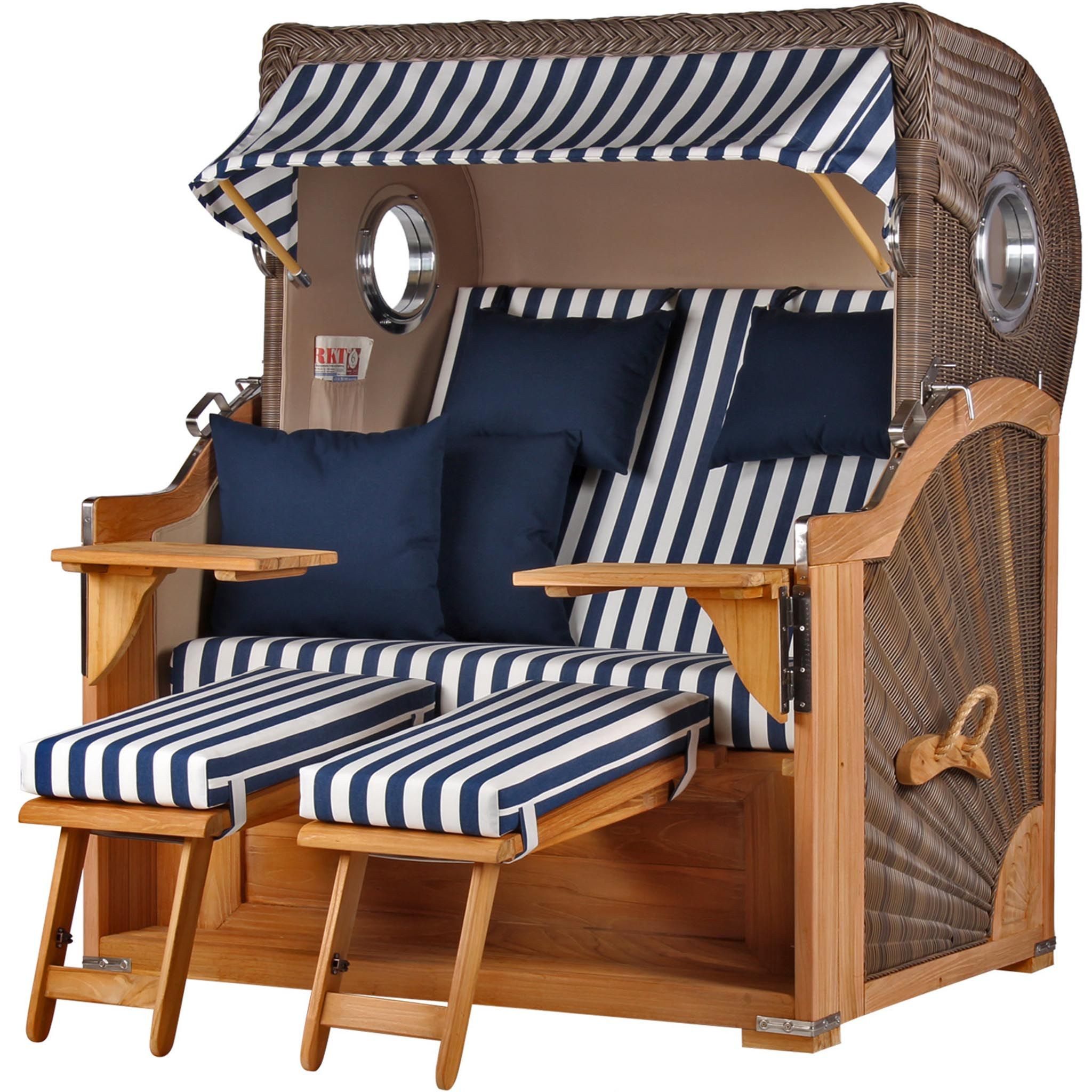 bene living Strandkorb Königssee 2,5-Sitzer Teak - PE grau - Modell 518, BxTxH: 142x95x170 cm, Volllieger, Königssee 2,5-Sitzer Teak, (Strandkorb-Komplettset, 5-tlg., Strandkorb inkl. Liftersystem und umfangreichem Zubehör), mit Windschutzfolie, Bistrotischen und bequemer Polsterung