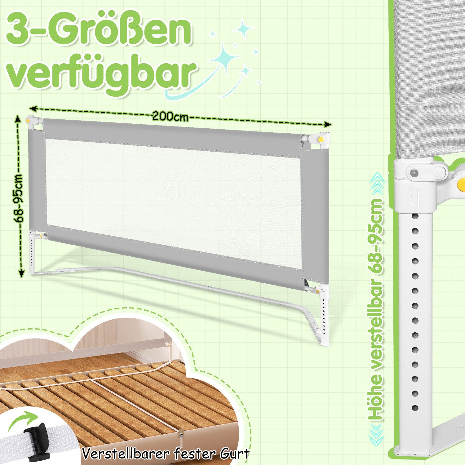 Clanmacy Bettschutzgitter 3x Bettgitter Kinderbettgitter Bettschutzgitter Kinder Baby (150+200+200cm, 3 St)
