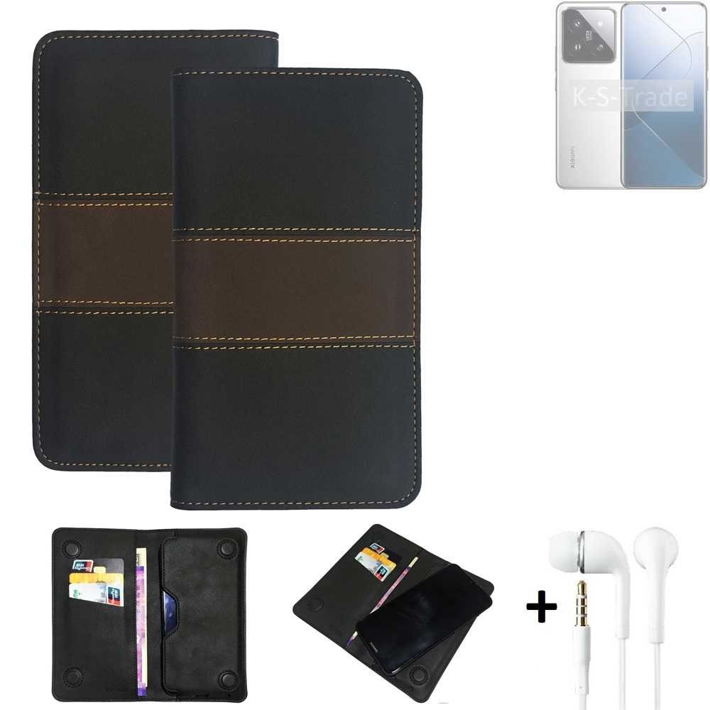 K-S-Trade Handyhülle für Xiaomi 14, Handyhülle + Kopfhörer Schutzhülle Walletcase Bookstyle Tasche