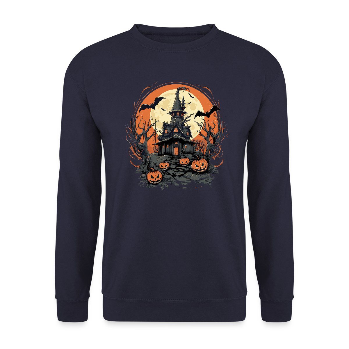 Sweatshirt Halloween Spukhaus Mit Kürbissen Und Vollmond Unisex Pullover