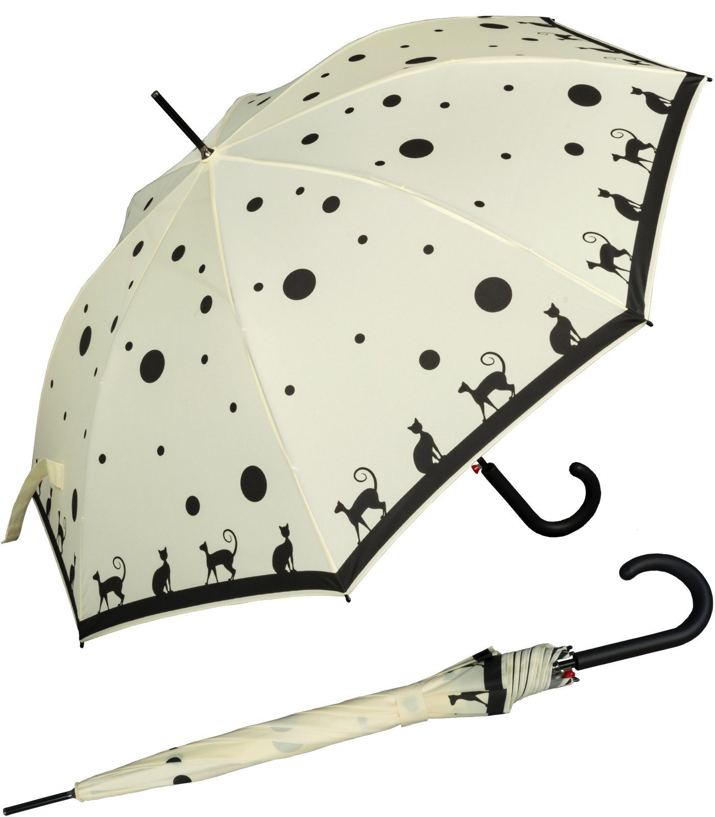 Knirps® Stockregenschirm E.703 Damen-Stockschirm mit Auf-Automatik Cat ecru, mit schönem Katzen-Design