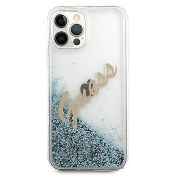 Guess Handyhülle Guess Apple iPhone 12 / 12 Pro Blau Glitter Vintage Script Glitzer Hard Case Cover Schutzhülle Etui