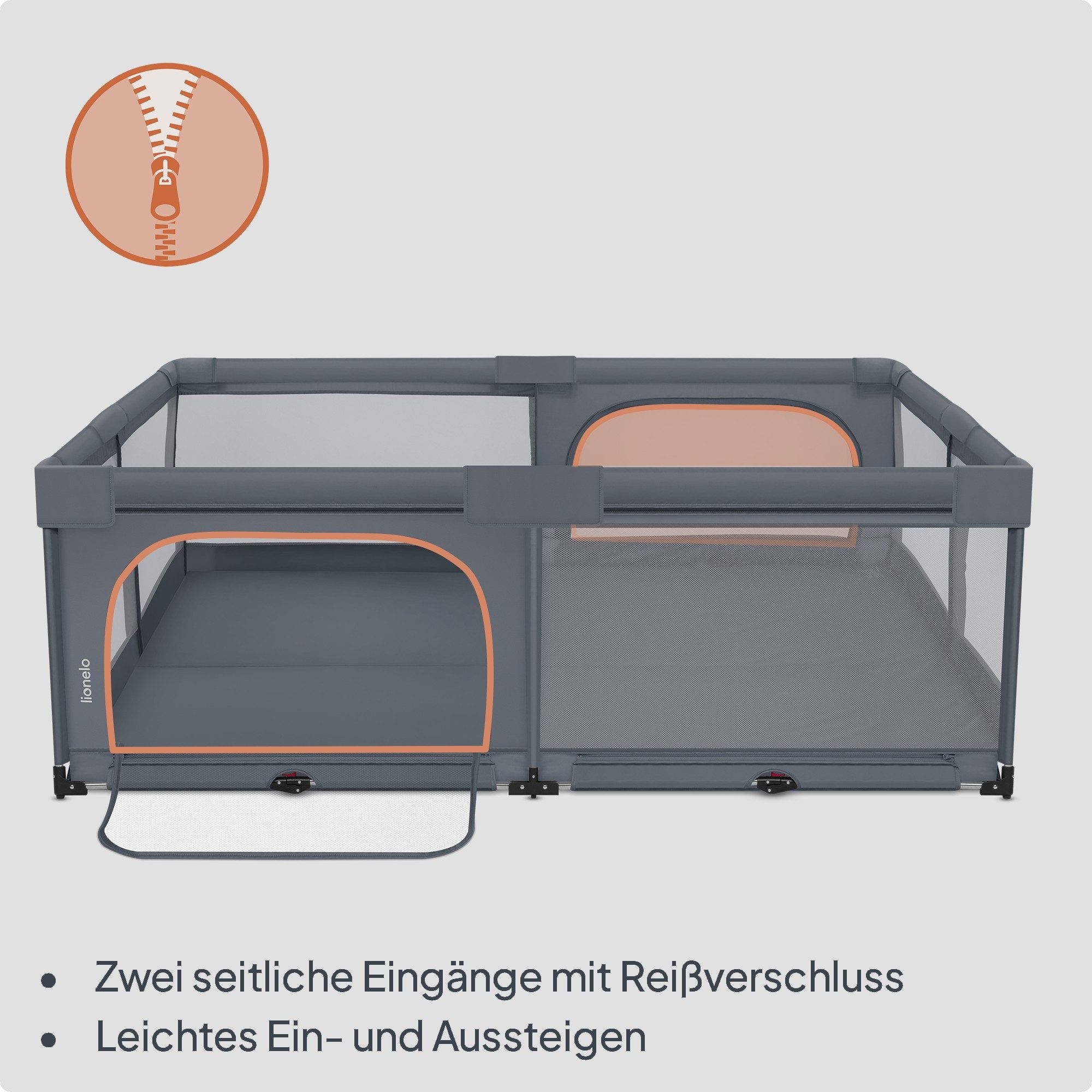 lionelo Laufgitter FLORENCE XL EASY FOLD (2-teiliges Set), 180×200 cm/2 Einstiege/Netzwände/Tasche – Bild 5 von 5