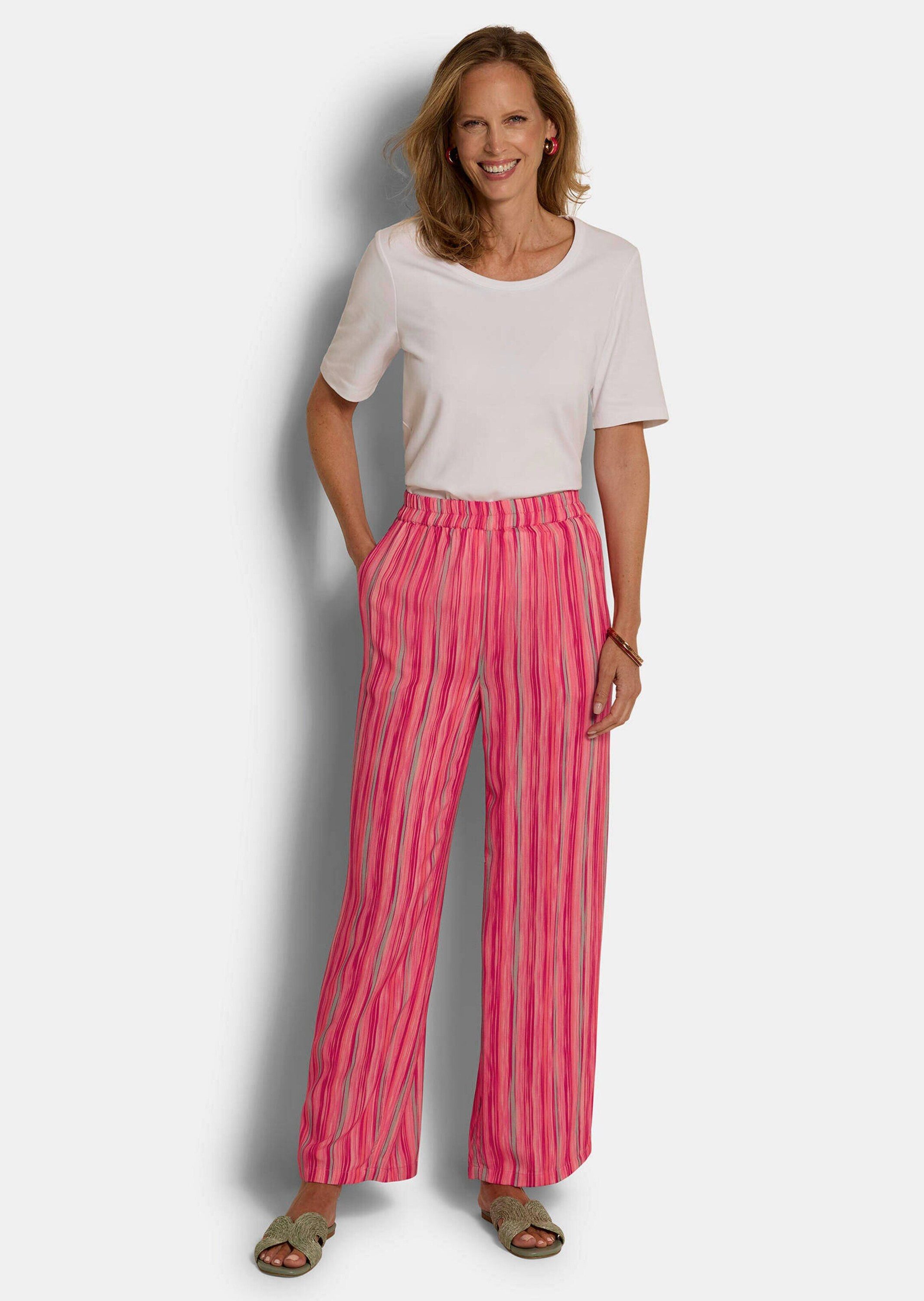 GOLDNER Stoffhose Kurzgröße: Viskosehose mit Streifen-Muster Schlupfhose mit Rundum-Dehnbund, Eingriffstaschen und Knöchellänge