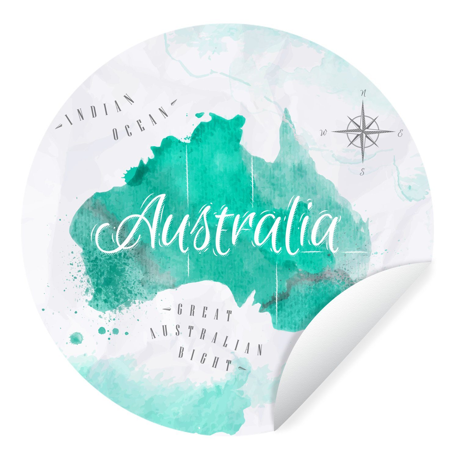 MuchoWow Wandsticker Weltkarte - Australien - Türkis (1 St), Tapetenkreis für Kinderzimmer, Tapetenaufkleber, Rund, Wohnzimmer