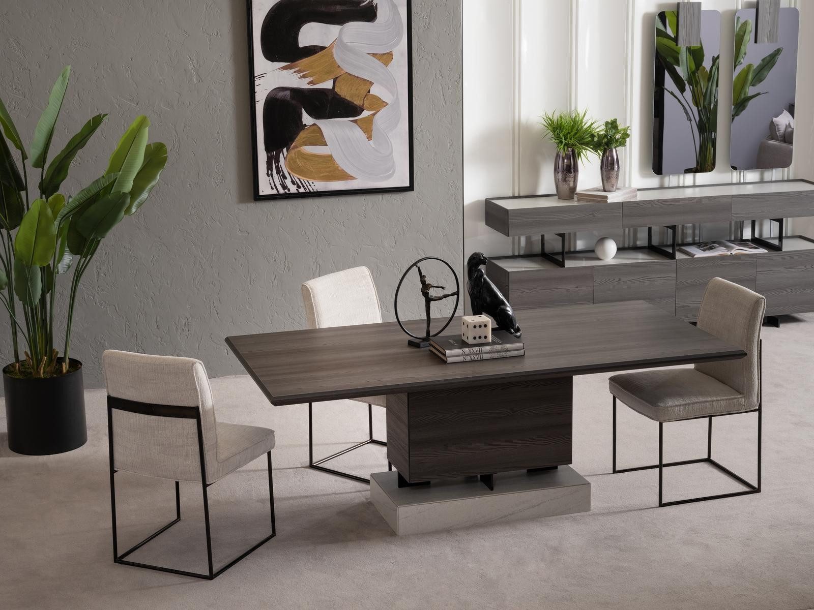 Esszimmer-Set Elegantes Esstisch-Set aus Holz mit komfortablen Textilstühlen