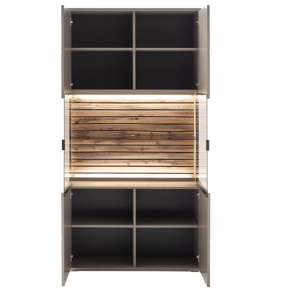 Lomadox Vitrine LIEZEN-05 grau mit Eiche, günstig online kaufen