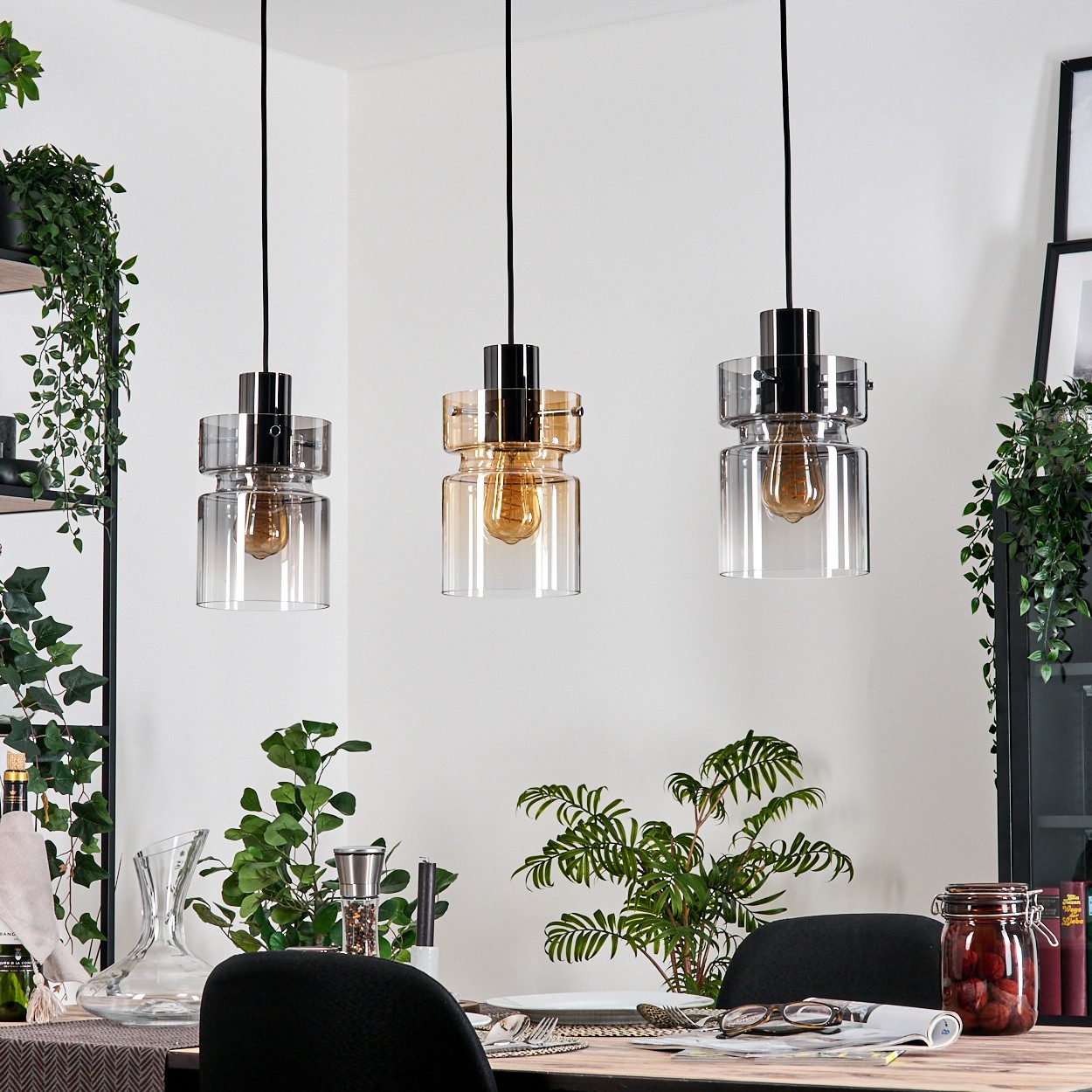 hofstein Hängeleuchte 3-flammige Hängelampe aus Metall/Glas in Chrom/Rauch/ günstig online kaufen