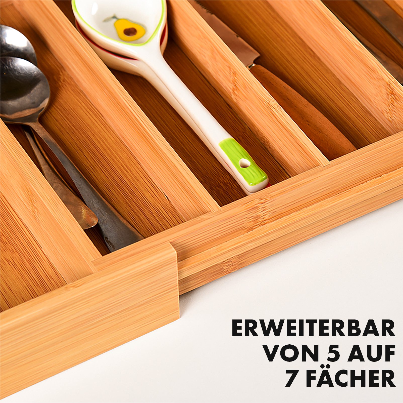 Floordirekt Besteckkasten aus Bambus Nevada, Verstellbarer und nachhaltiger Organizer, Geeignet für die meisten Schubladengrößen – Bild 4 von 5
